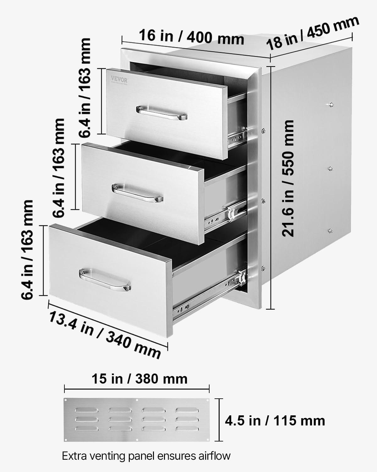 imageVEVOR Outdoor Kitchen Trash Drawer 197quotW x 29quotH x 157quotD Inch Outdoor Kitchen Drawers Stainless Steel for Outdoor BBQ Island KitchenModern