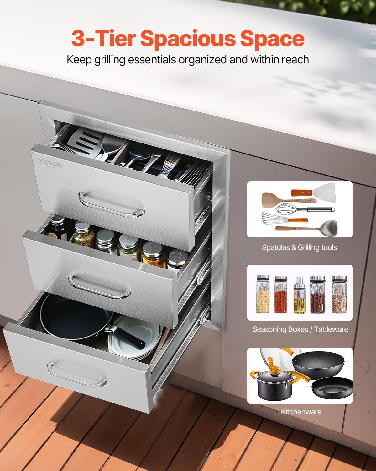 imageVEVOR Outdoor Kitchen Trash Drawer 197quotW x 29quotH x 157quotD Inch Outdoor Kitchen Drawers Stainless Steel for Outdoor BBQ Island KitchenModern