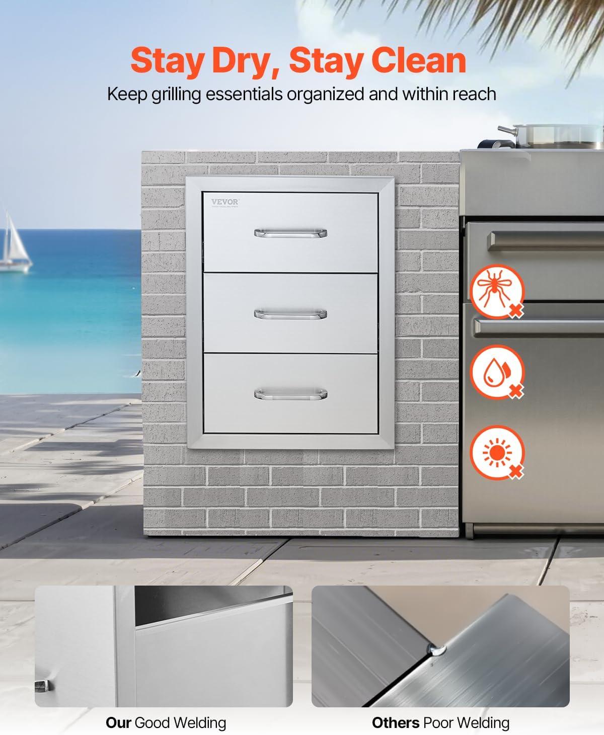 imageVEVOR Outdoor Kitchen Trash Drawer 197quotW x 29quotH x 157quotD Inch Outdoor Kitchen Drawers Stainless Steel for Outdoor BBQ Island KitchenModern