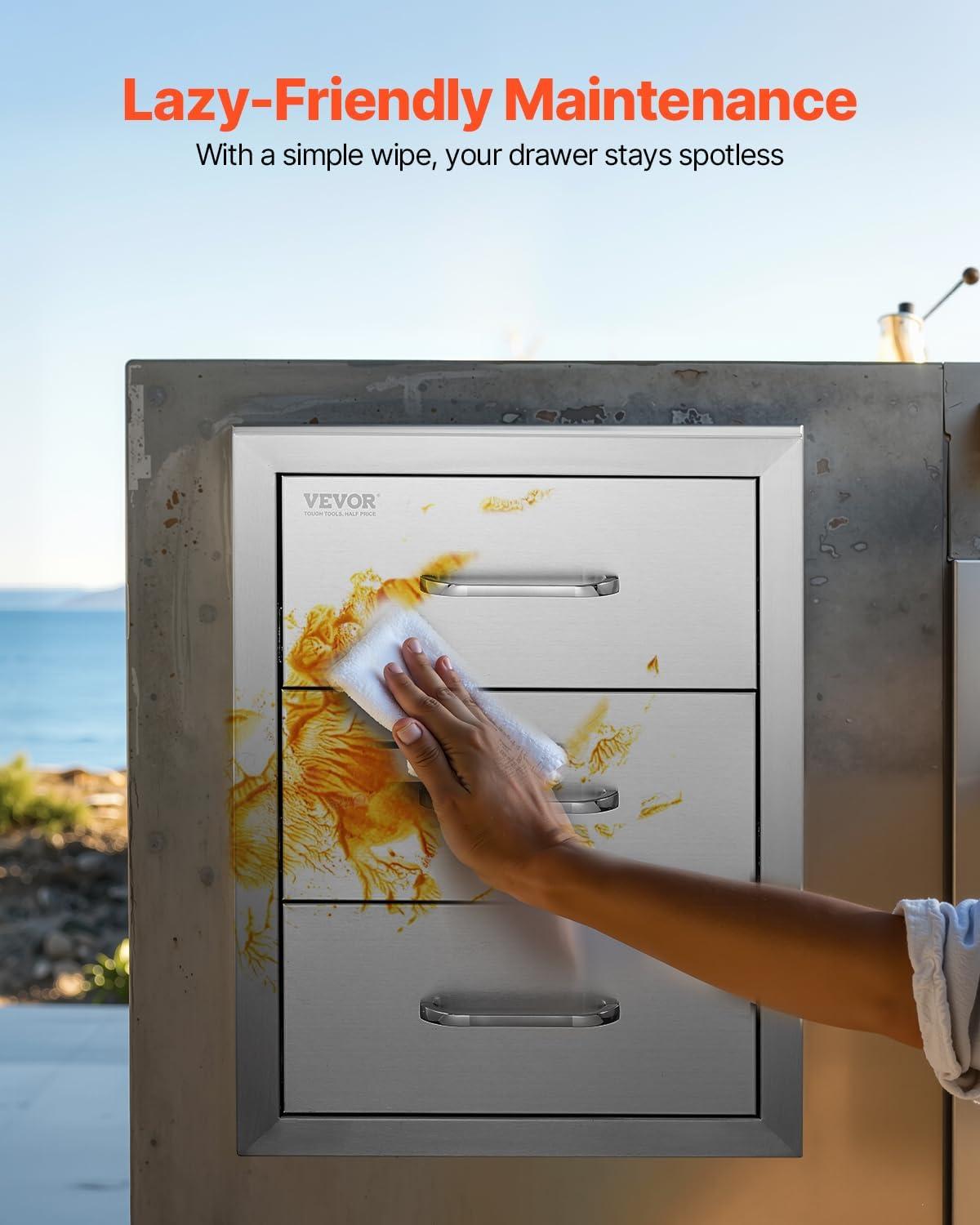 imageVEVOR Outdoor Kitchen Trash Drawer 197quotW x 29quotH x 157quotD Inch Outdoor Kitchen Drawers Stainless Steel for Outdoor BBQ Island KitchenModern