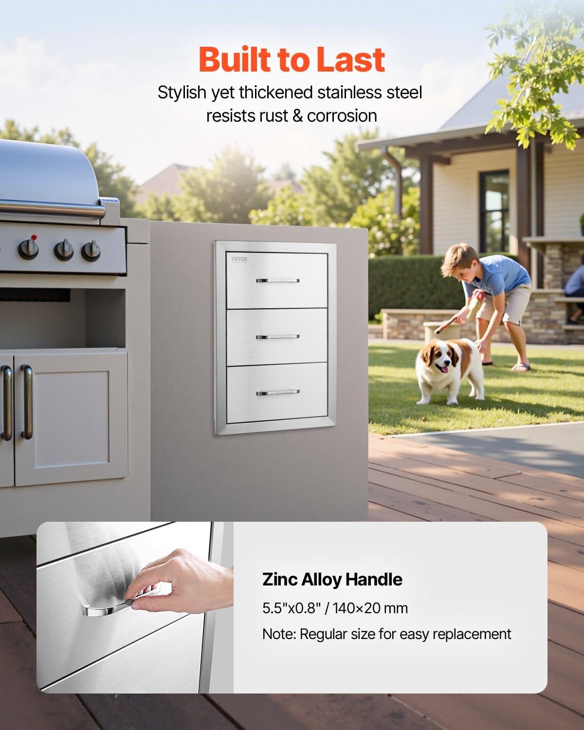 imageVEVOR Outdoor Kitchen Trash Drawer 197quotW x 29quotH x 157quotD Inch Outdoor Kitchen Drawers Stainless Steel for Outdoor BBQ Island KitchenModern