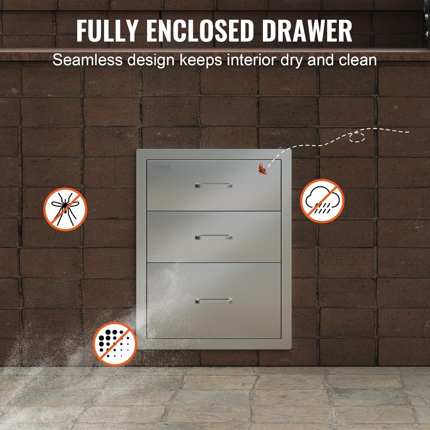 imageVEVOR Outdoor Kitchen Trash Drawer 197quotW x 29quotH x 157quotD Inch Outdoor Kitchen Drawers Stainless Steel for Outdoor BBQ Island KitchenTriple Access Drawer
