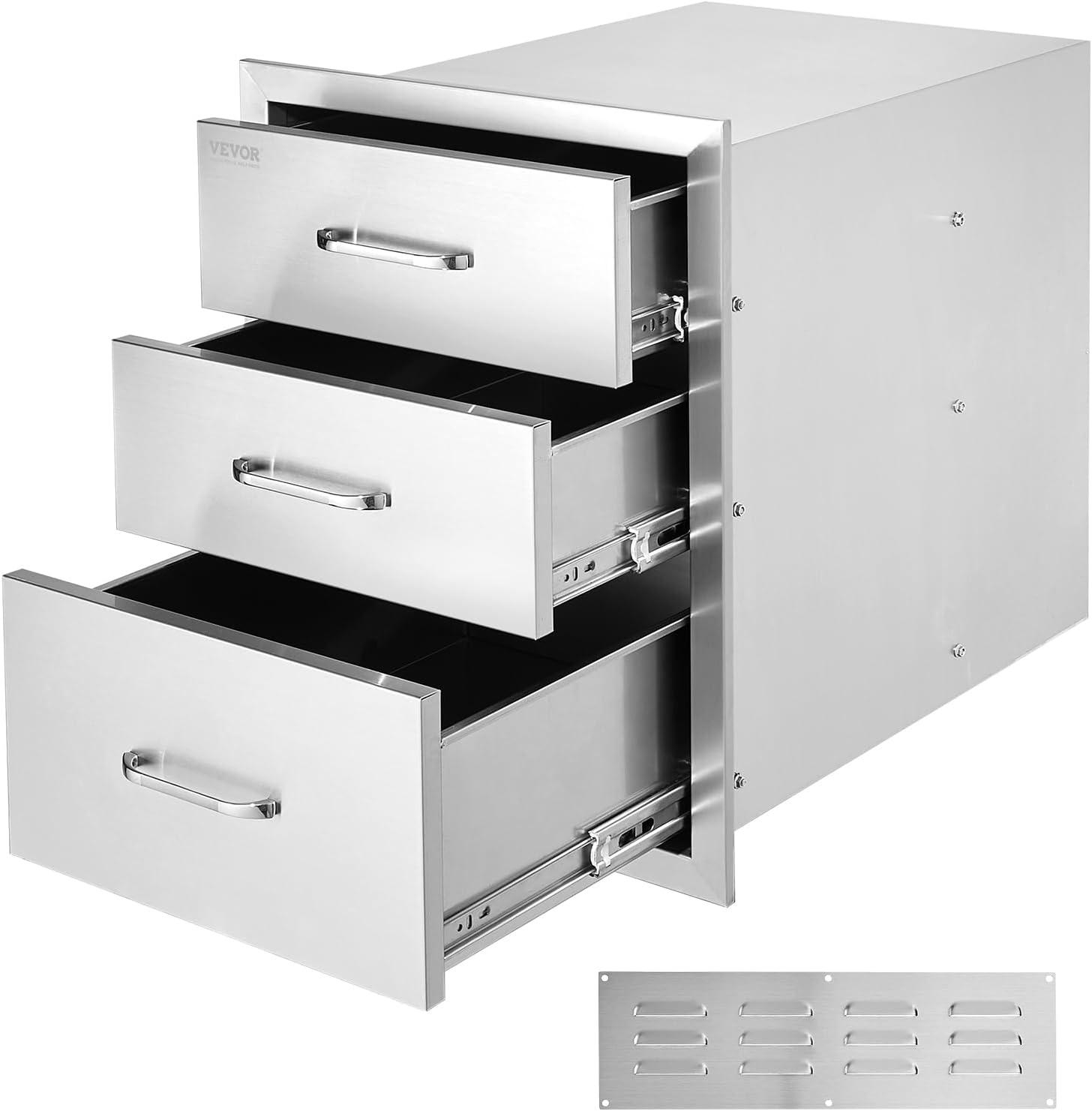 imageVEVOR Outdoor Kitchen Trash Drawer 197quotW x 29quotH x 157quotD Inch Outdoor Kitchen Drawers Stainless Steel for Outdoor BBQ Island KitchenTriple Access Drawer