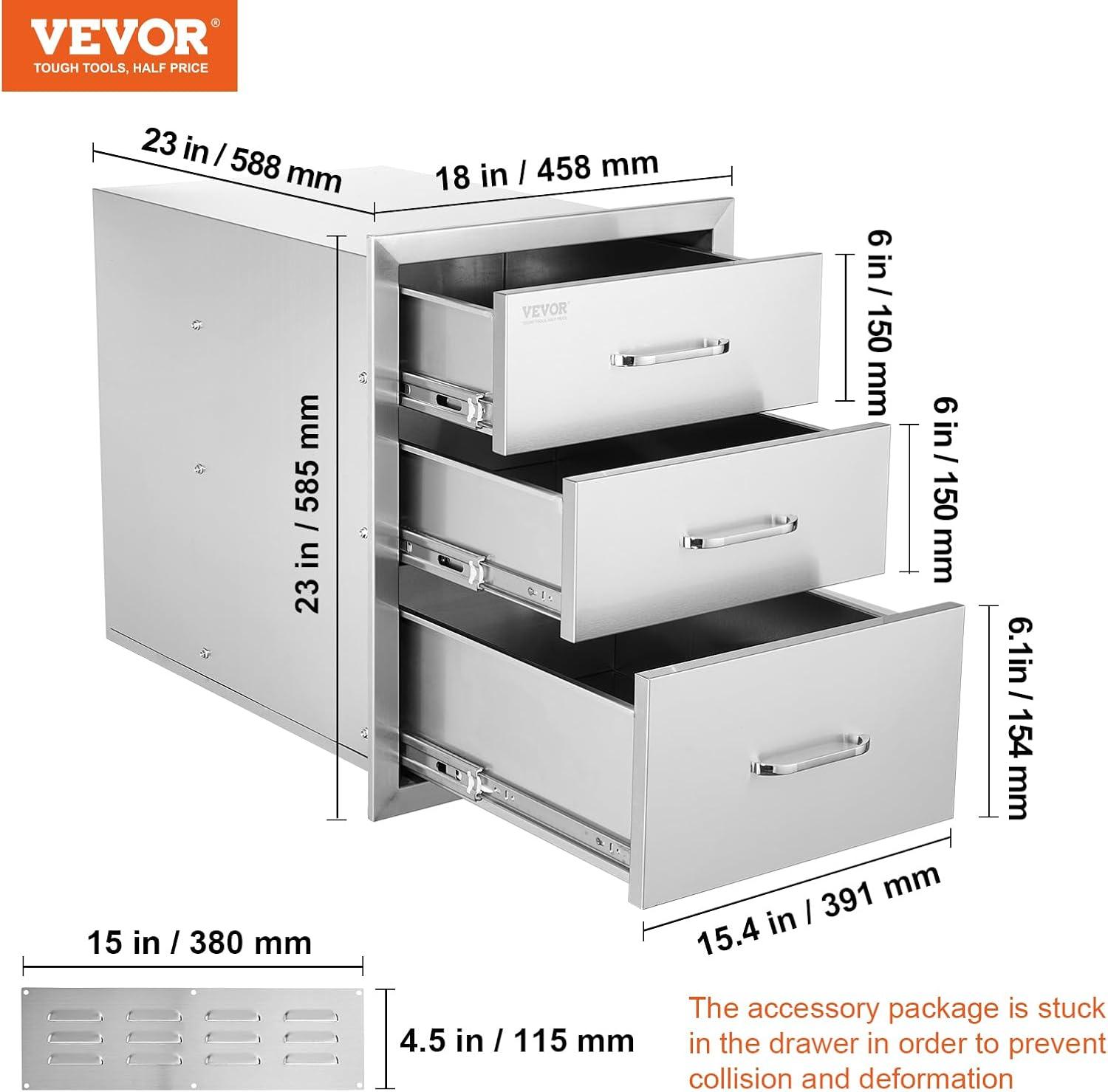 imageVEVOR Outdoor Kitchen Trash Drawer 197quotW x 29quotH x 157quotD Inch Outdoor Kitchen Drawers Stainless Steel for Outdoor BBQ Island KitchenTriple Access Drawer
