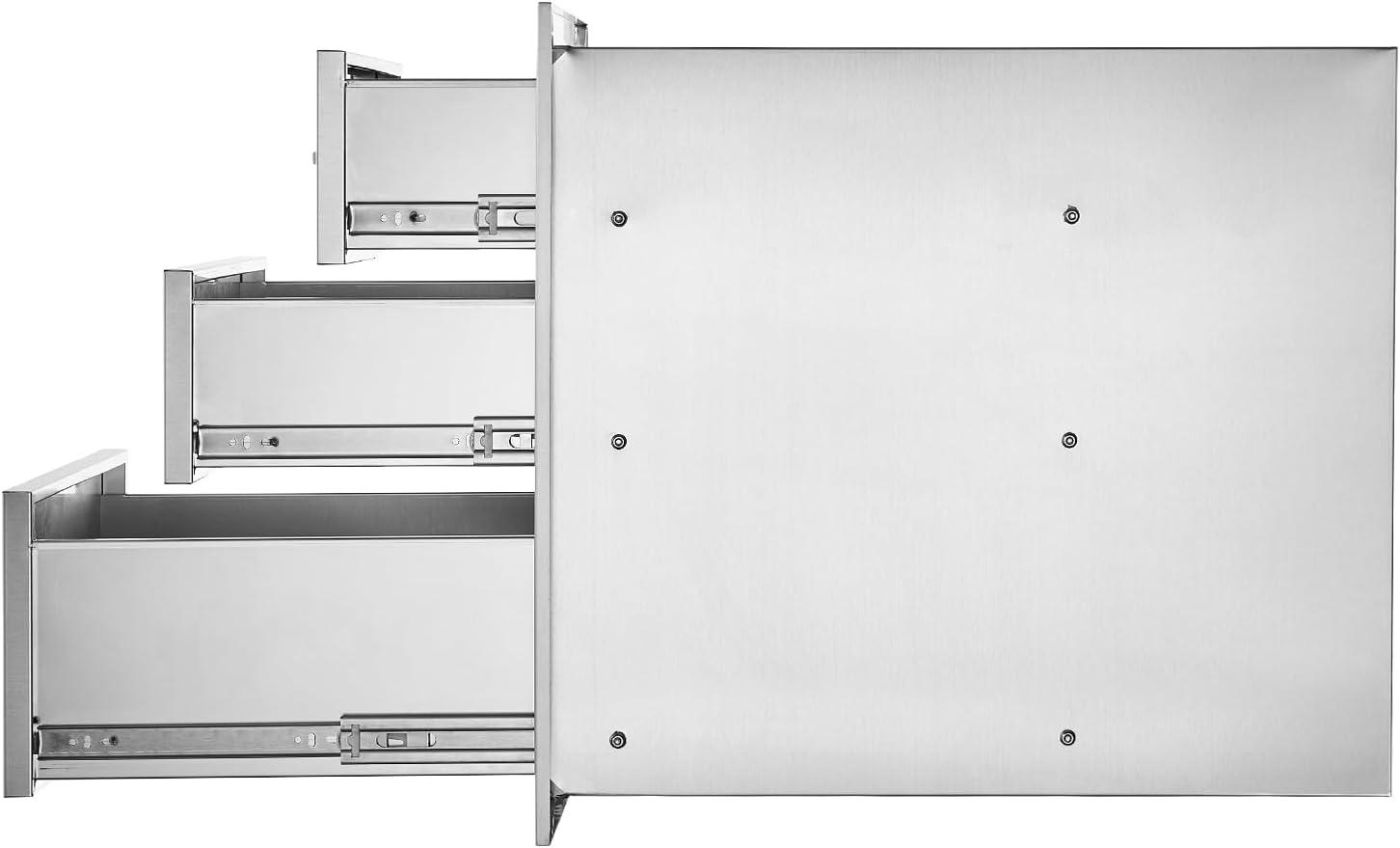 imageVEVOR Outdoor Kitchen Trash Drawer 197quotW x 29quotH x 157quotD Inch Outdoor Kitchen Drawers Stainless Steel for Outdoor BBQ Island KitchenTriple Access Drawer