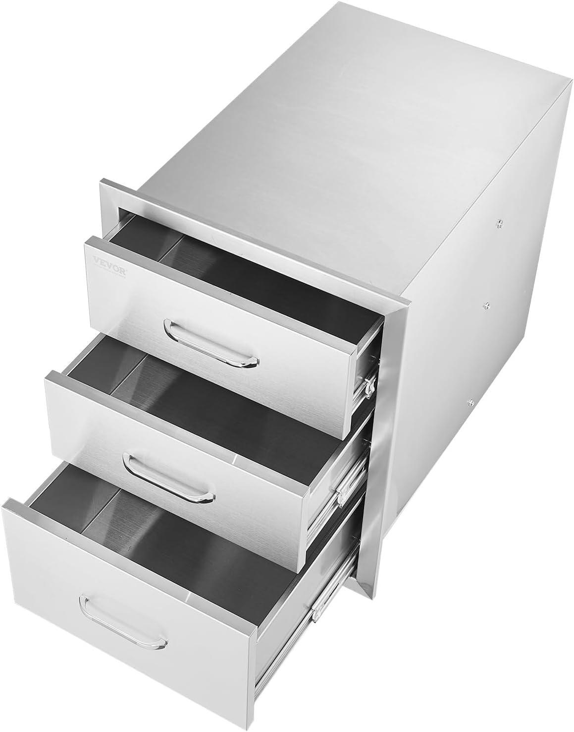 imageVEVOR Outdoor Kitchen Trash Drawer 197quotW x 29quotH x 157quotD Inch Outdoor Kitchen Drawers Stainless Steel for Outdoor BBQ Island KitchenTriple Access Drawer