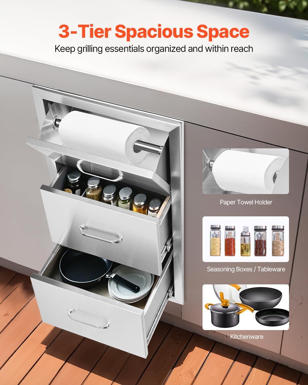 imageVEVOR Outdoor Kitchen Trash Drawer 197quotW x 29quotH x 157quotD Inch Outdoor Kitchen Drawers Stainless Steel for Outdoor BBQ Island KitchenVertical