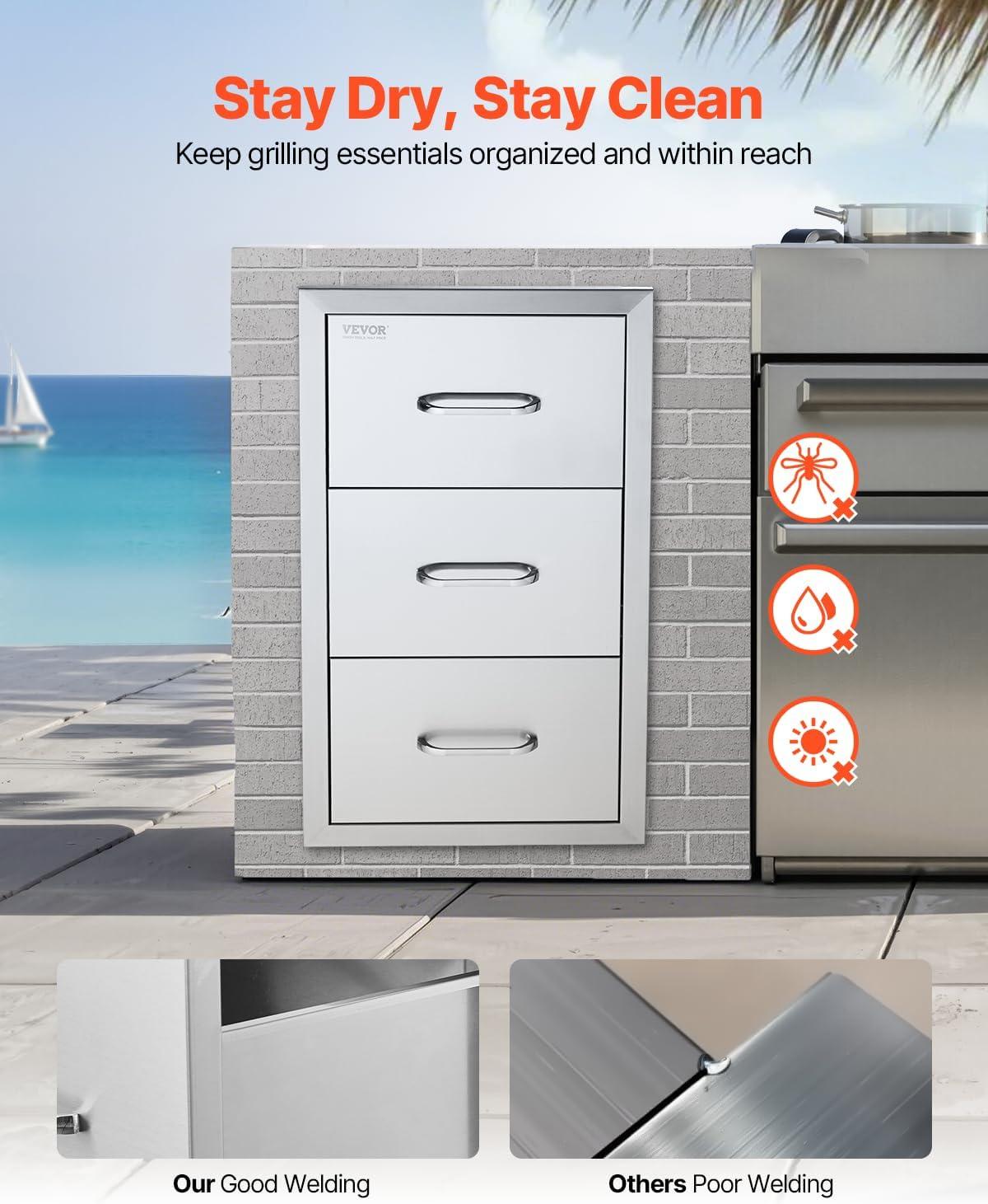 imageVEVOR Outdoor Kitchen Trash Drawer 197quotW x 29quotH x 157quotD Inch Outdoor Kitchen Drawers Stainless Steel for Outdoor BBQ Island KitchenVertical