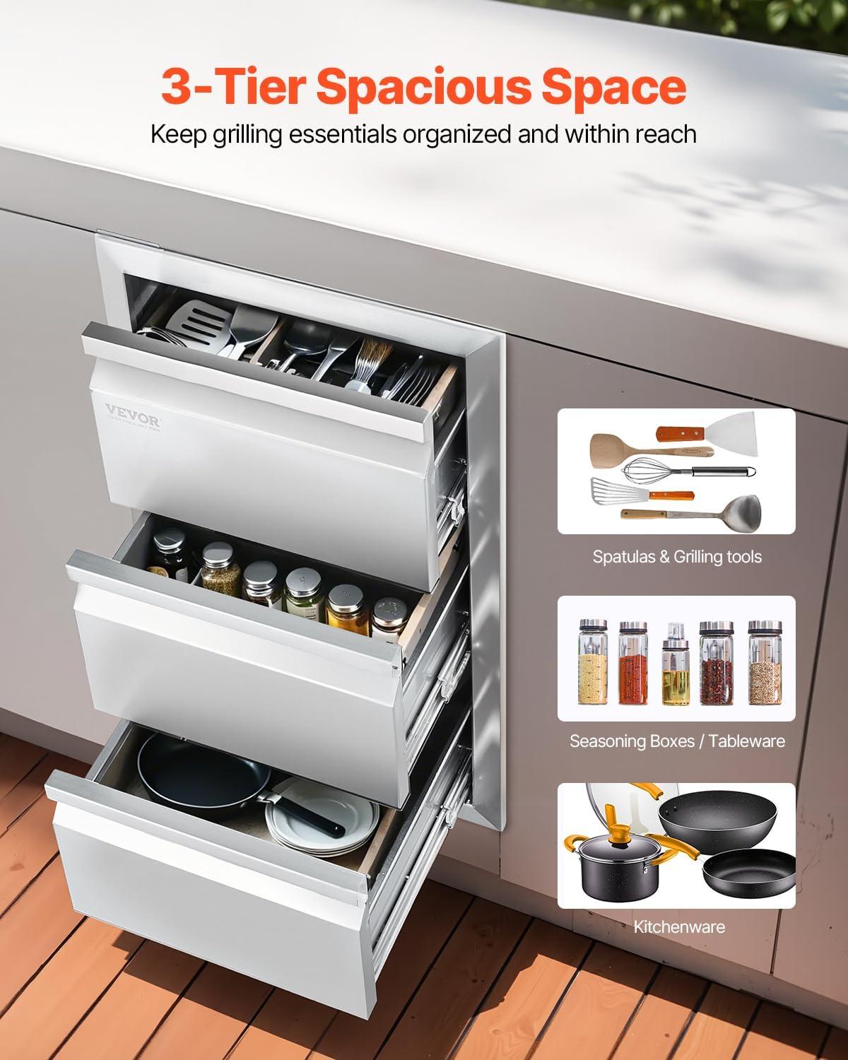 imageVEVOR Outdoor Kitchen Trash Drawer 197quotW x 29quotH x 157quotD Inch Outdoor Kitchen Drawers Stainless Steel for Outdoor BBQ Island KitchenVertical