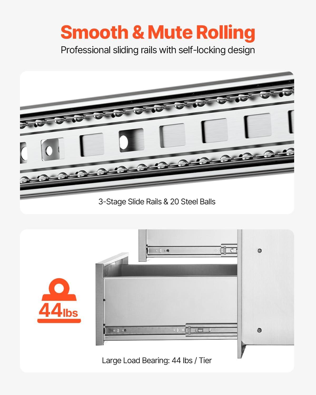 imageVEVOR Outdoor Kitchen Trash Drawer 197quotW x 29quotH x 157quotD Inch Outdoor Kitchen Drawers Stainless Steel for Outdoor BBQ Island KitchenVertical