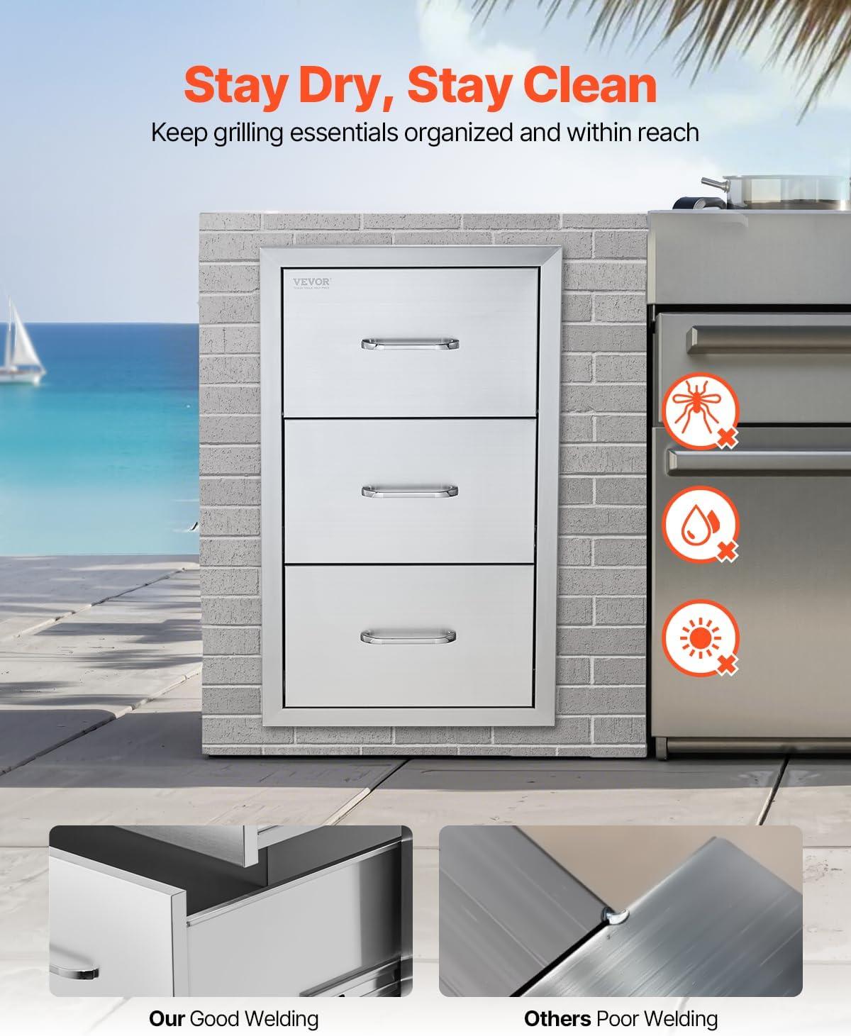 imageVEVOR Outdoor Kitchen Trash Drawer 197quotW x 29quotH x 157quotD Inch Outdoor Kitchen Drawers Stainless Steel for Outdoor BBQ Island KitchenVertical