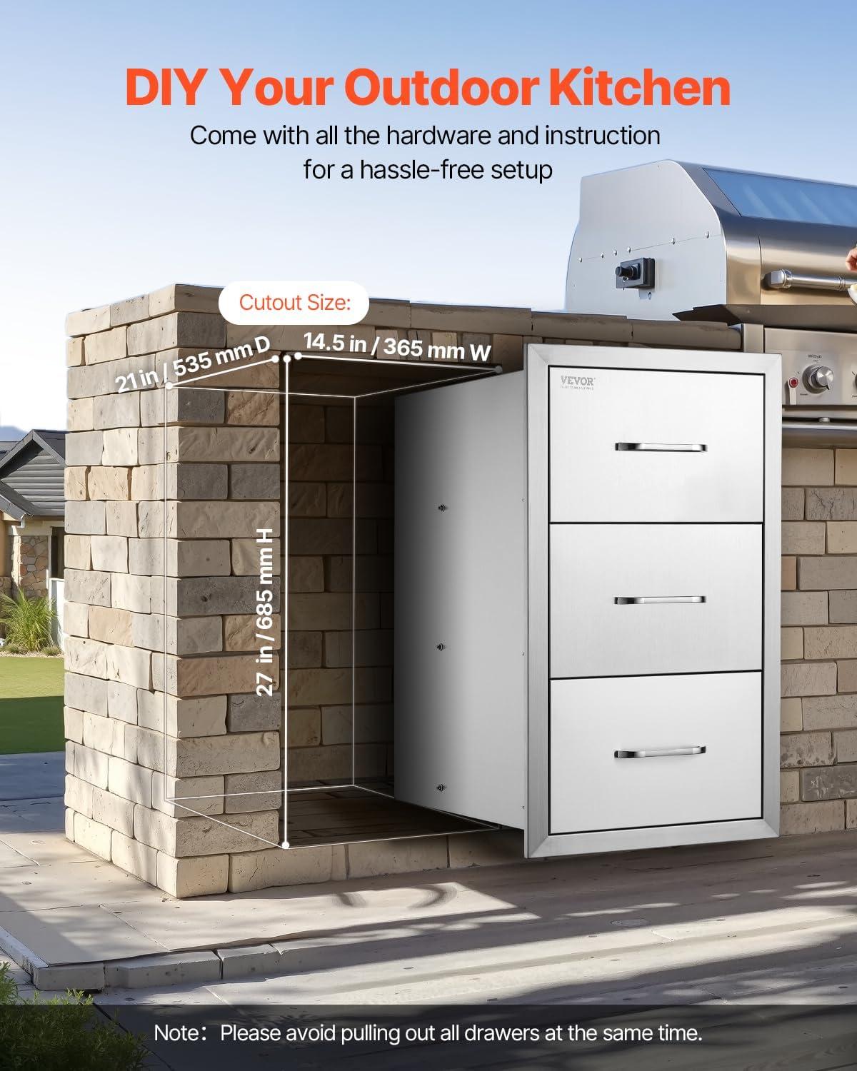 imageVEVOR Outdoor Kitchen Trash Drawer 197quotW x 29quotH x 157quotD Inch Outdoor Kitchen Drawers Stainless Steel for Outdoor BBQ Island KitchenVertical