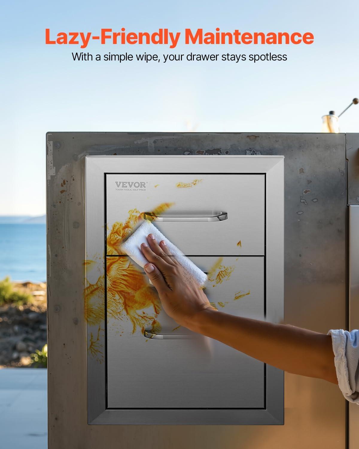 imageVEVOR Outdoor Kitchen Trash Drawer 197quotW x 29quotH x 157quotD Inch Outdoor Kitchen Drawers Stainless Steel for Outdoor BBQ Island KitchenVertical