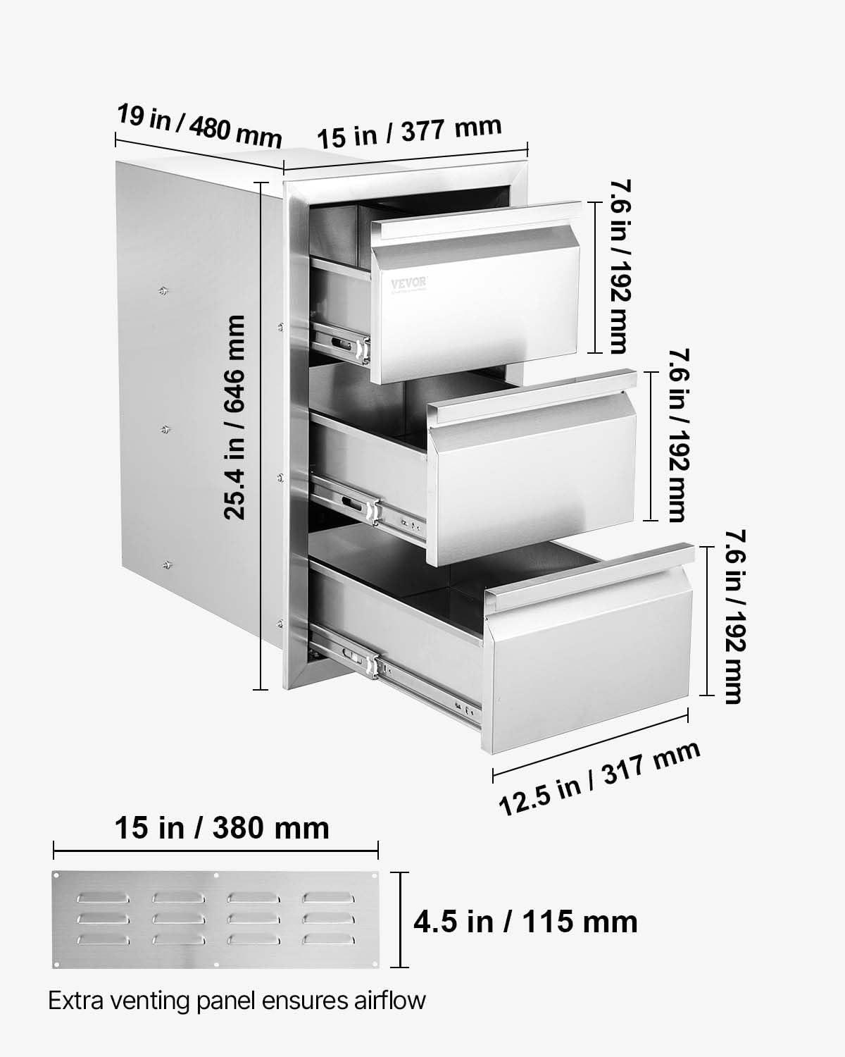 imageVEVOR Outdoor Kitchen Trash Drawer 197quotW x 29quotH x 157quotD Inch Outdoor Kitchen Drawers Stainless Steel for Outdoor BBQ Island KitchenVertical