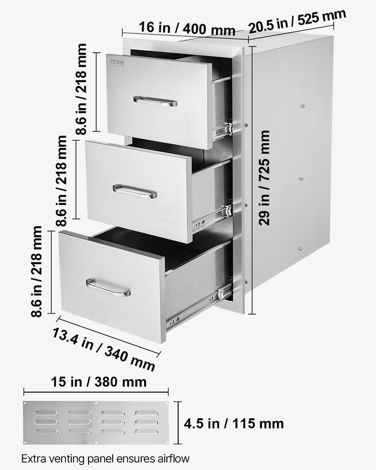 imageVEVOR Outdoor Kitchen Trash Drawer 197quotW x 29quotH x 157quotD Inch Outdoor Kitchen Drawers Stainless Steel for Outdoor BBQ Island KitchenVertical