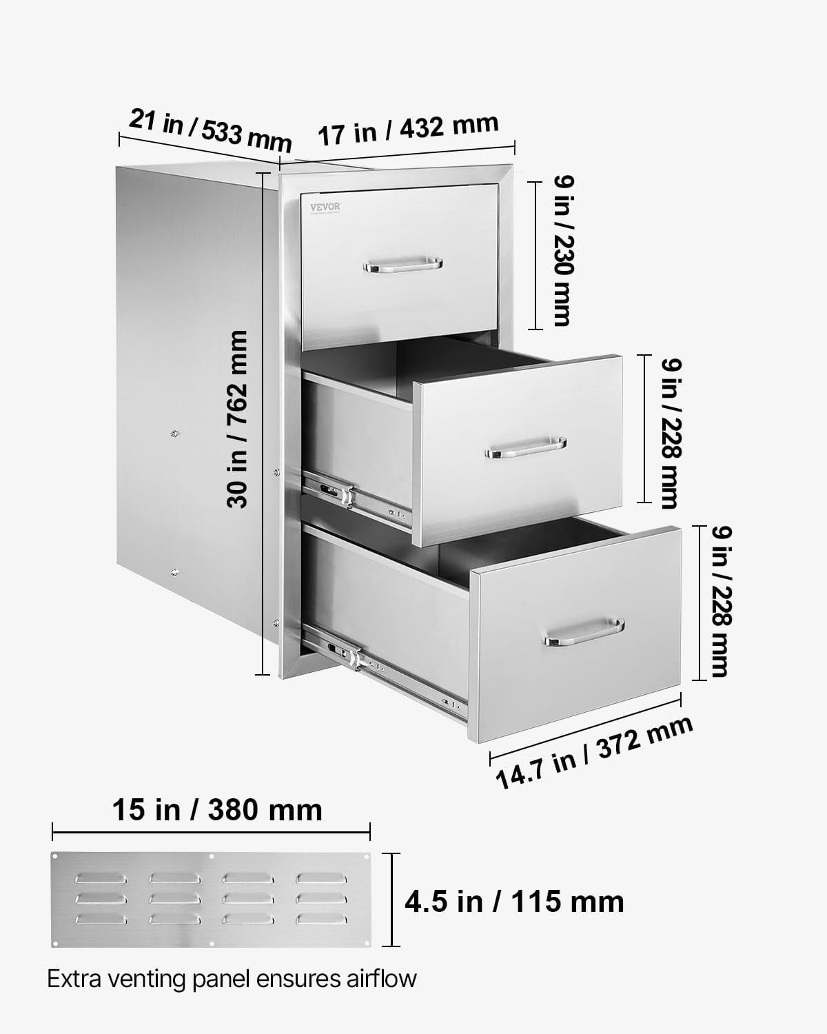 imageVEVOR Outdoor Kitchen Trash Drawer 197quotW x 29quotH x 157quotD Inch Outdoor Kitchen Drawers Stainless Steel for Outdoor BBQ Island KitchenVertical