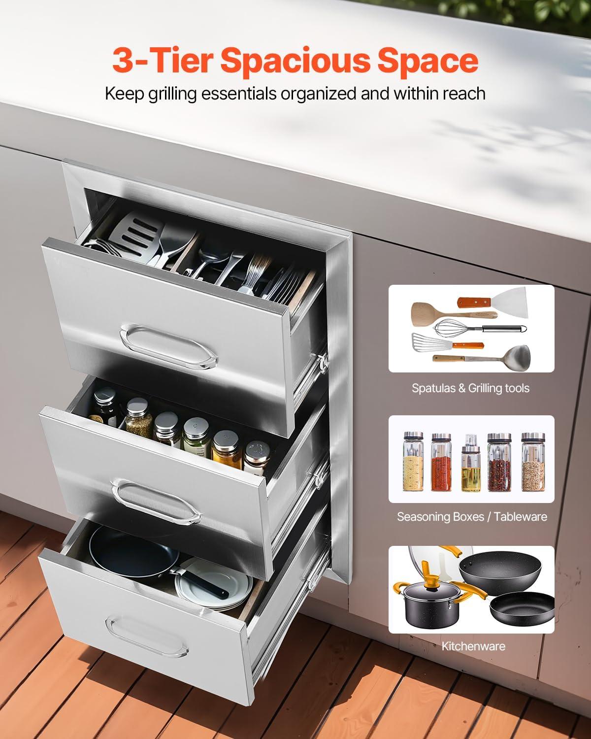 imageVEVOR Outdoor Kitchen Trash Drawer 197quotW x 29quotH x 157quotD Inch Outdoor Kitchen Drawers Stainless Steel for Outdoor BBQ Island KitchenVertical