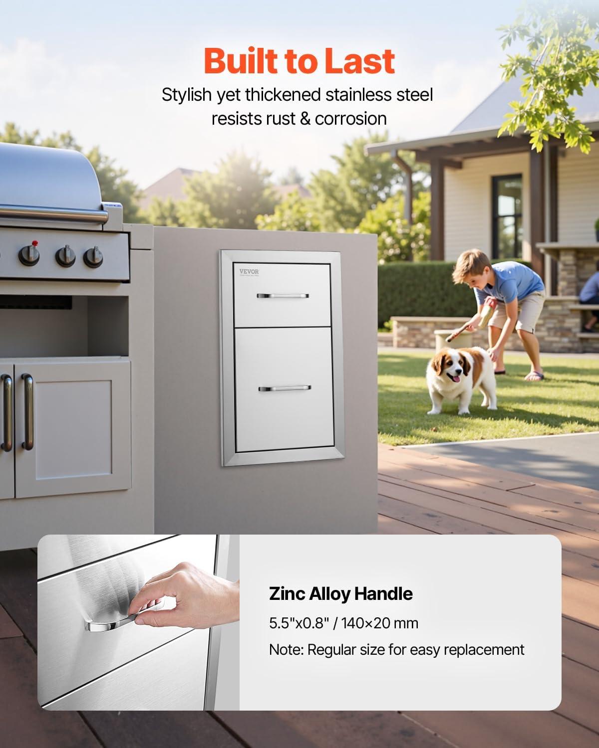 imageVEVOR Outdoor Kitchen Trash Drawer 197quotW x 29quotH x 157quotD Inch Outdoor Kitchen Drawers Stainless Steel for Outdoor BBQ Island KitchenVertical