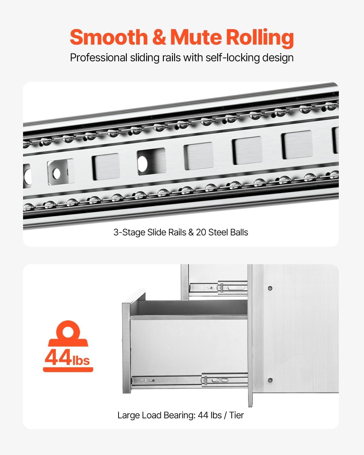 imageVEVOR Outdoor Kitchen Trash Drawer 197quotW x 29quotH x 157quotD Inch Outdoor Kitchen Drawers Stainless Steel for Outdoor BBQ Island KitchenVertical