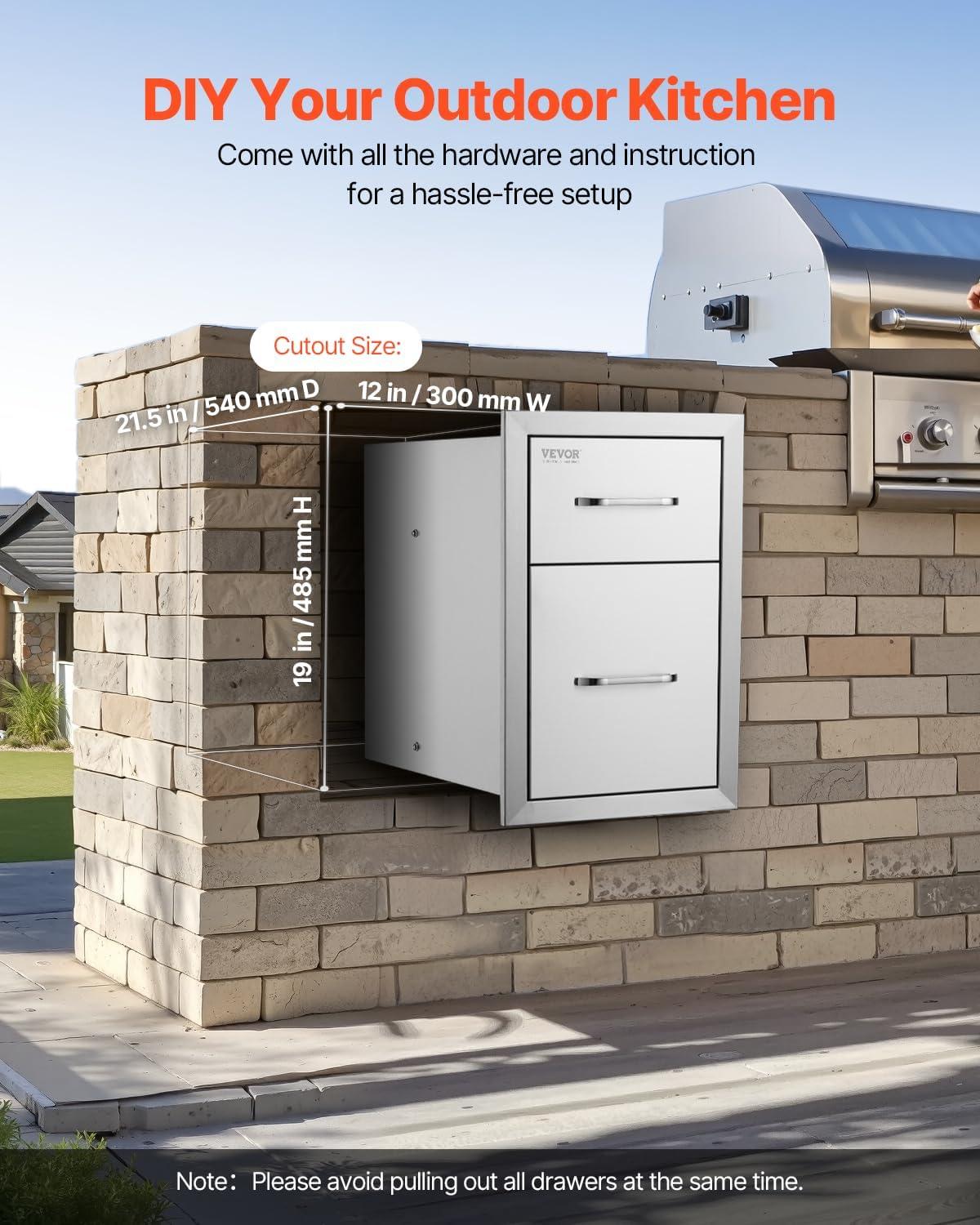 imageVEVOR Outdoor Kitchen Trash Drawer 197quotW x 29quotH x 157quotD Inch Outdoor Kitchen Drawers Stainless Steel for Outdoor BBQ Island KitchenVertical