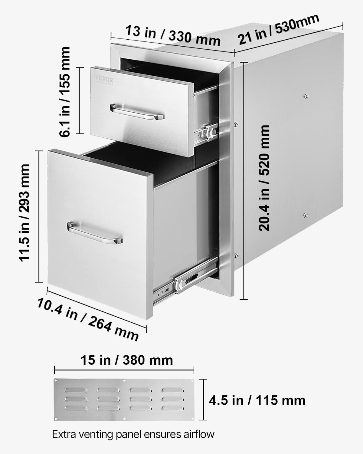 imageVEVOR Outdoor Kitchen Trash Drawer 197quotW x 29quotH x 157quotD Inch Outdoor Kitchen Drawers Stainless Steel for Outdoor BBQ Island KitchenVertical