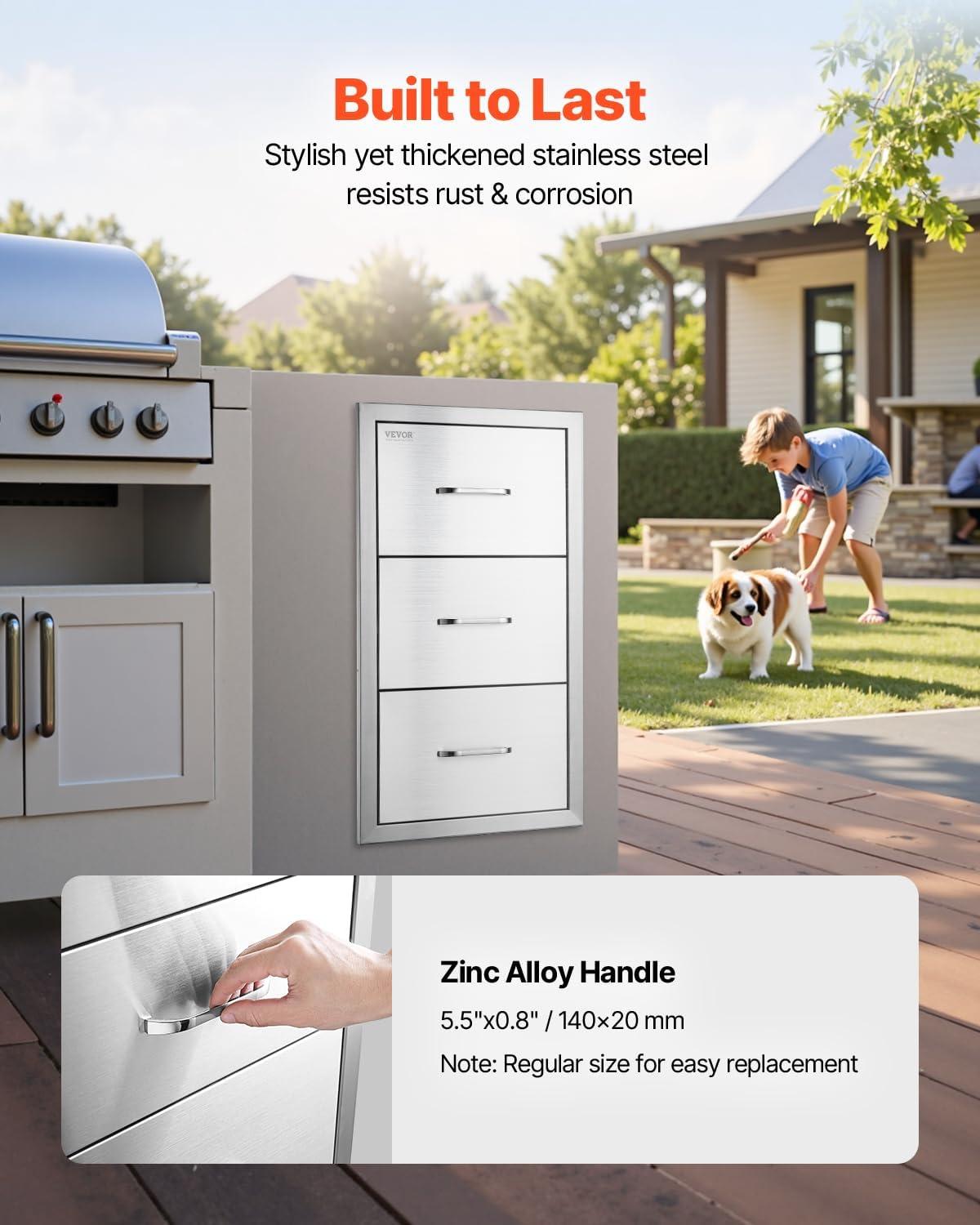 imageVEVOR Outdoor Kitchen Trash Drawer 197quotW x 29quotH x 157quotD Inch Outdoor Kitchen Drawers Stainless Steel for Outdoor BBQ Island KitchenVertical