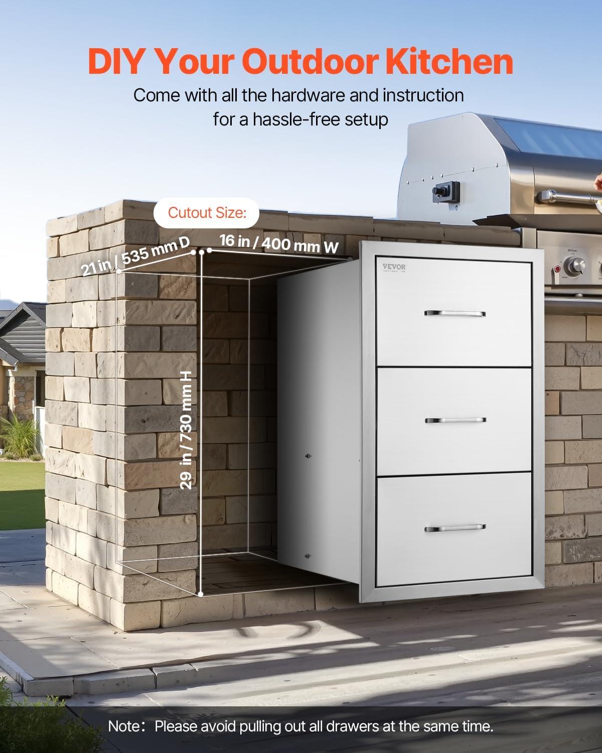 imageVEVOR Outdoor Kitchen Trash Drawer 197quotW x 29quotH x 157quotD Inch Outdoor Kitchen Drawers Stainless Steel for Outdoor BBQ Island KitchenVertical