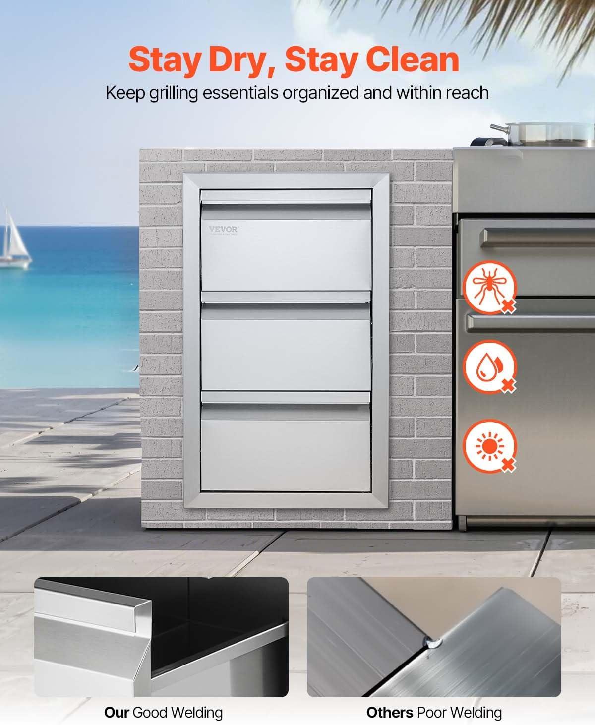imageVEVOR Outdoor Kitchen Trash Drawer 197quotW x 29quotH x 157quotD Inch Outdoor Kitchen Drawers Stainless Steel for Outdoor BBQ Island KitchenVertical