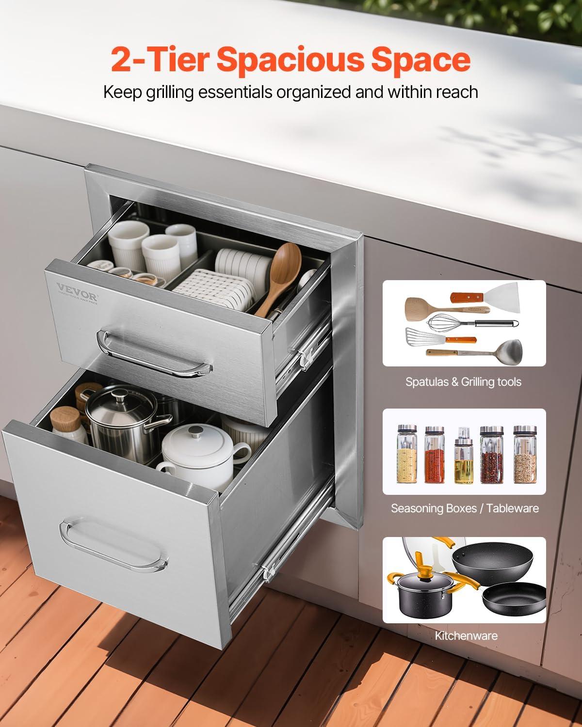imageVEVOR Outdoor Kitchen Trash Drawer 197quotW x 29quotH x 157quotD Inch Outdoor Kitchen Drawers Stainless Steel for Outdoor BBQ Island KitchenVertical