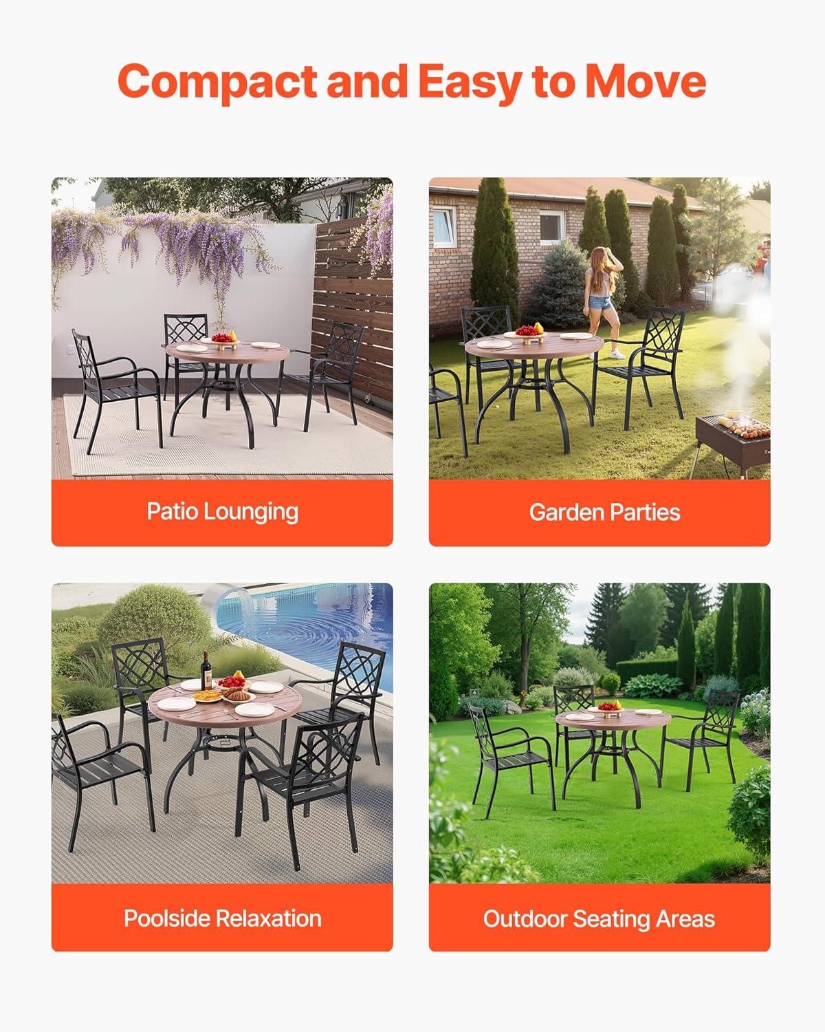 imageVEVOR Outdoor Patio Dining Table 41 inch Round WoodLike Steel Slat Backyard Bistro Coffee Tables for 4 with 15 in Umbrella Hole Outside AllWeather Large Furniture for Lawn Garden Porch41 inch