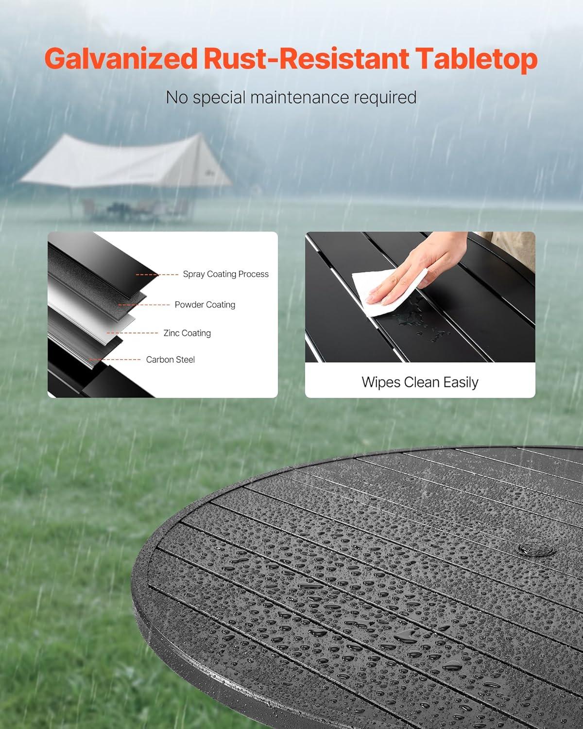 imageVEVOR Outdoor Patio Dining Table 41 inch Round WoodLike Steel Slat Backyard Bistro Coffee Tables for 4 with 15 in Umbrella Hole Outside AllWeather Large Furniture for Lawn Garden Porch47 inch
