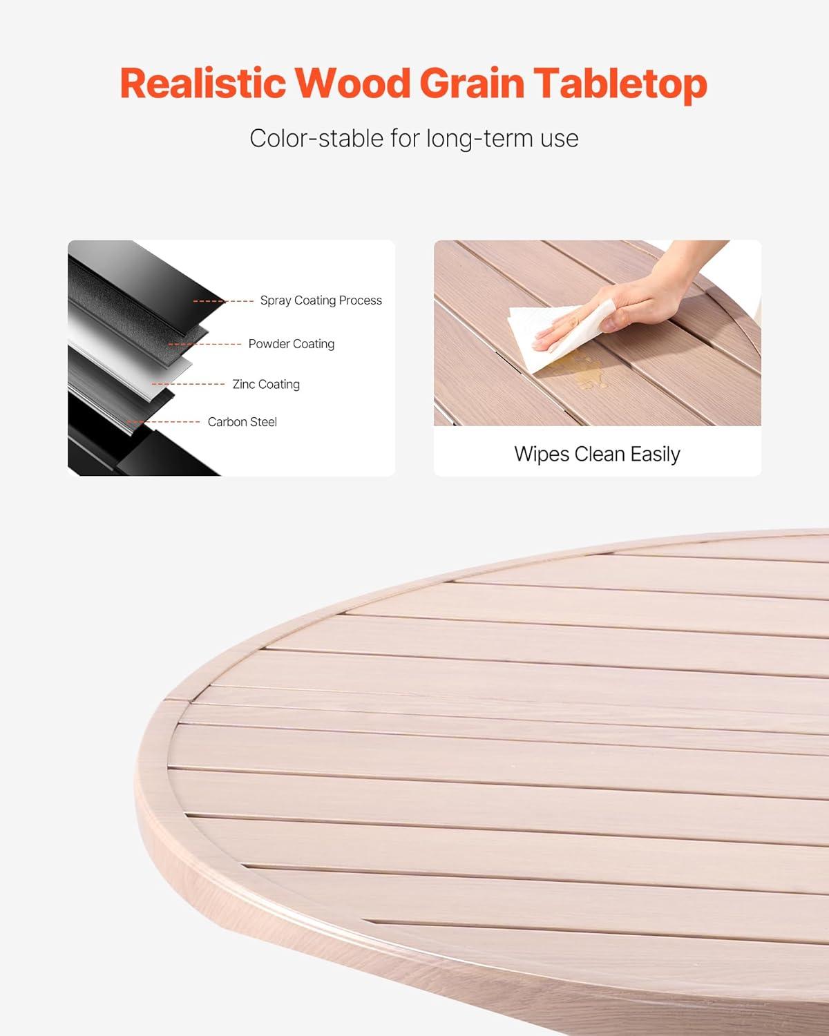 imageVEVOR Outdoor Patio Dining Table 41 inch Round WoodLike Steel Slat Backyard Bistro Coffee Tables for 4 with 15 in Umbrella Hole Outside AllWeather Large Furniture for Lawn Garden Porch41 inch