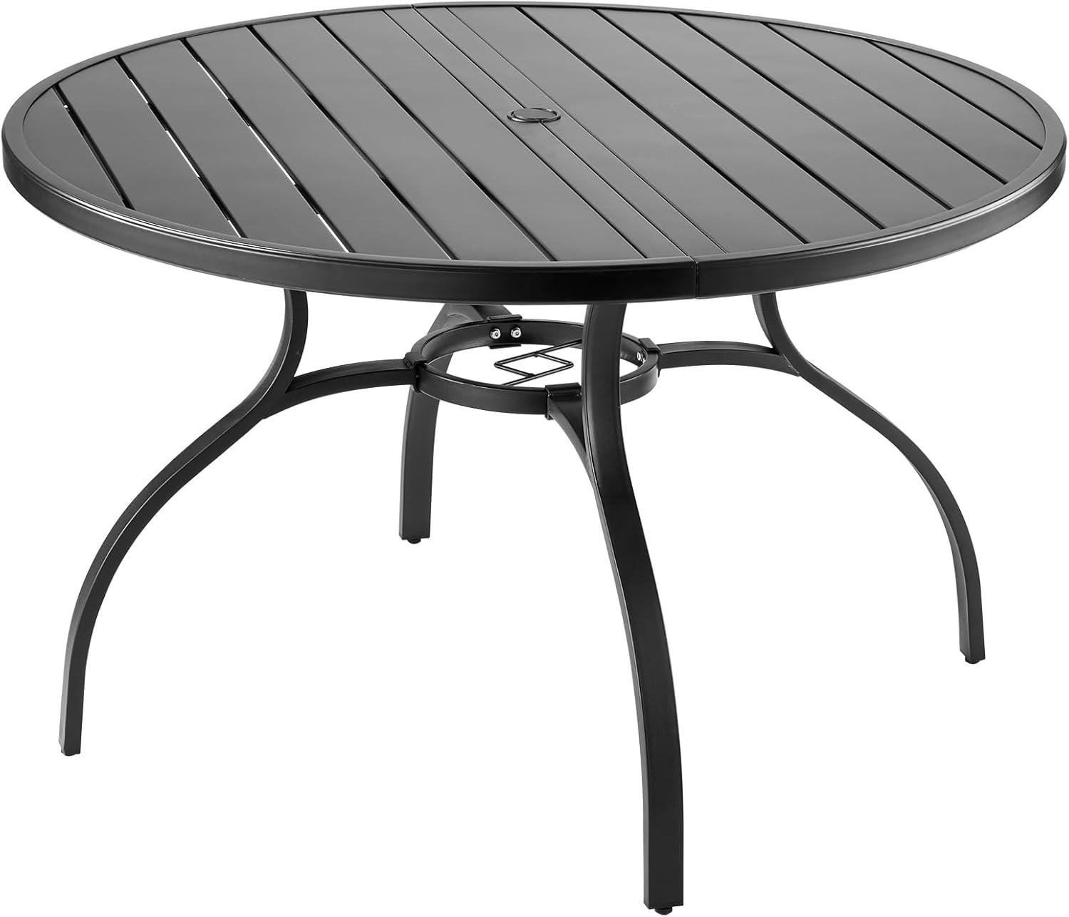 imageVEVOR Outdoor Patio Dining Table 41 inch Round WoodLike Steel Slat Backyard Bistro Coffee Tables for 4 with 15 in Umbrella Hole Outside AllWeather Large Furniture for Lawn Garden Porch47 inch