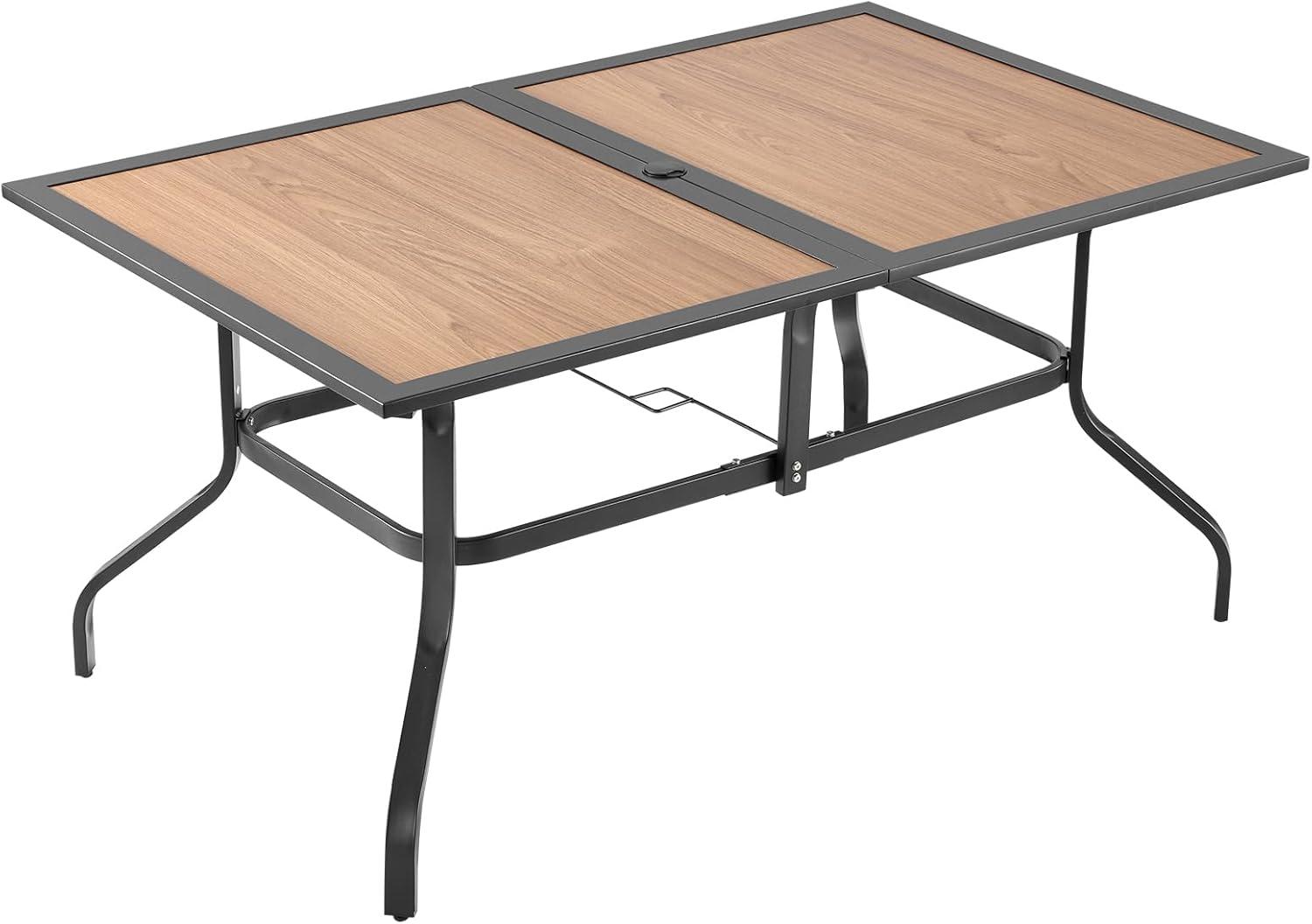 imageVEVOR Outdoor Patio Dining Table 59 inch Long Rectangular WoodLike Steel Slat Backyard Bistro Tables for 46 with 15 in Umbrella Hole AllWeather Large Furniture for Lawn Garden Porch Brown