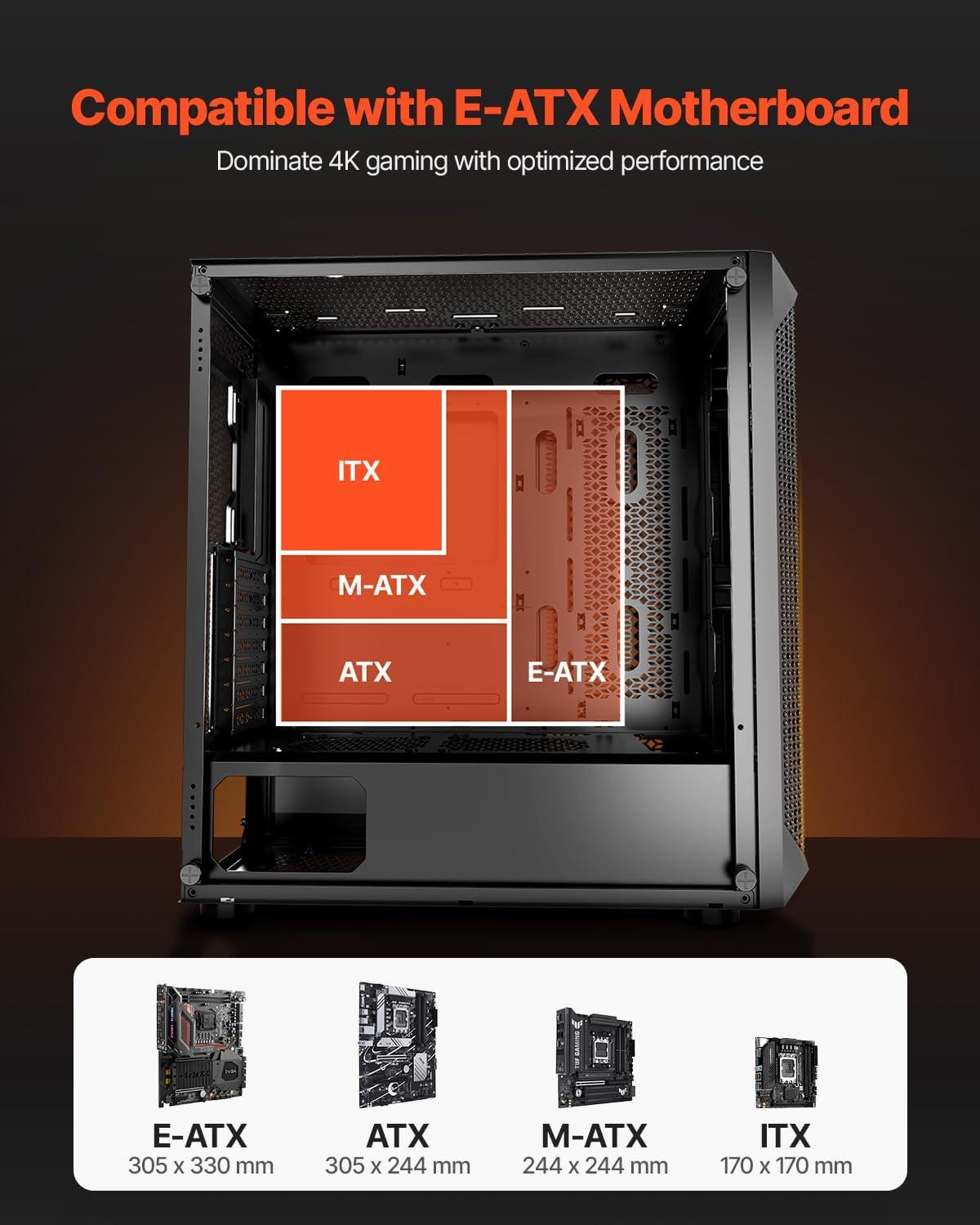 imageVEVOR PC Gaming Case MidTower Computer Case with HighAirflow Tempered Glass Panel Dust Filter 2 x 120 mm Fans Cable Management for GPU up to 360 mm in Length Compatible with ATXMATXITXFullTower