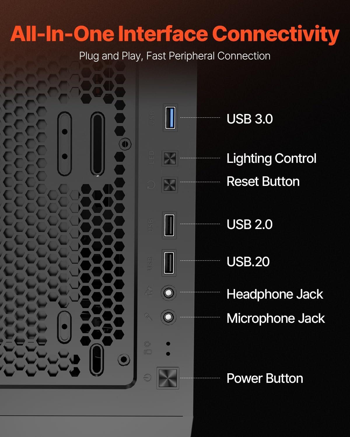 imageVEVOR PC Gaming Case MidTower Computer Case with HighAirflow Tempered Glass Panel Dust Filter 2 x 120 mm Fans Cable Management for GPU up to 360 mm in Length Compatible with ATXMATXITXMidTower