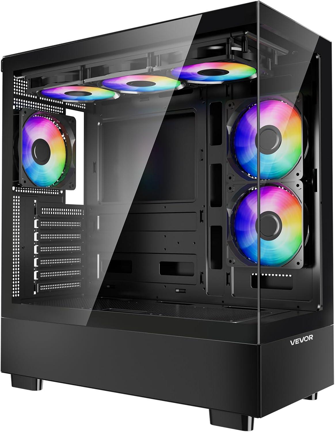 imageVEVOR PC Gaming Case MidTower Computer Case with HighAirflow Tempered Glass Panel Dust Filter 2 x 120 mm Fans Cable Management for GPU up to 360 mm in Length Compatible with ATXMATXITXMidTower