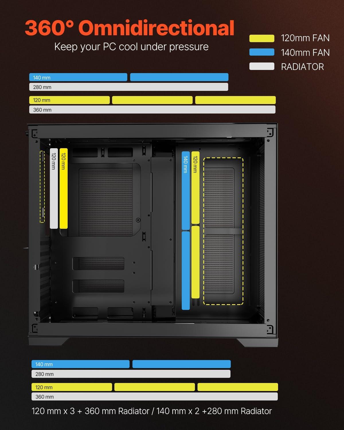 imageVEVOR PC Gaming Case MidTower Computer Case with HighAirflow Tempered Glass Panel Dust Filter 2 x 120 mm Fans Cable Management for GPU up to 360 mm in Length Compatible with ATXMATXITXMidTower