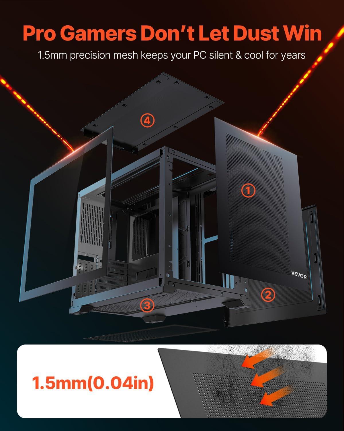 imageVEVOR PC Gaming Case MidTower Computer Case with HighAirflow Tempered Glass Panel Dust Filter 2 x 120 mm Fans Cable Management for GPU up to 360 mm in Length Compatible with ATXMATXITXMidTower