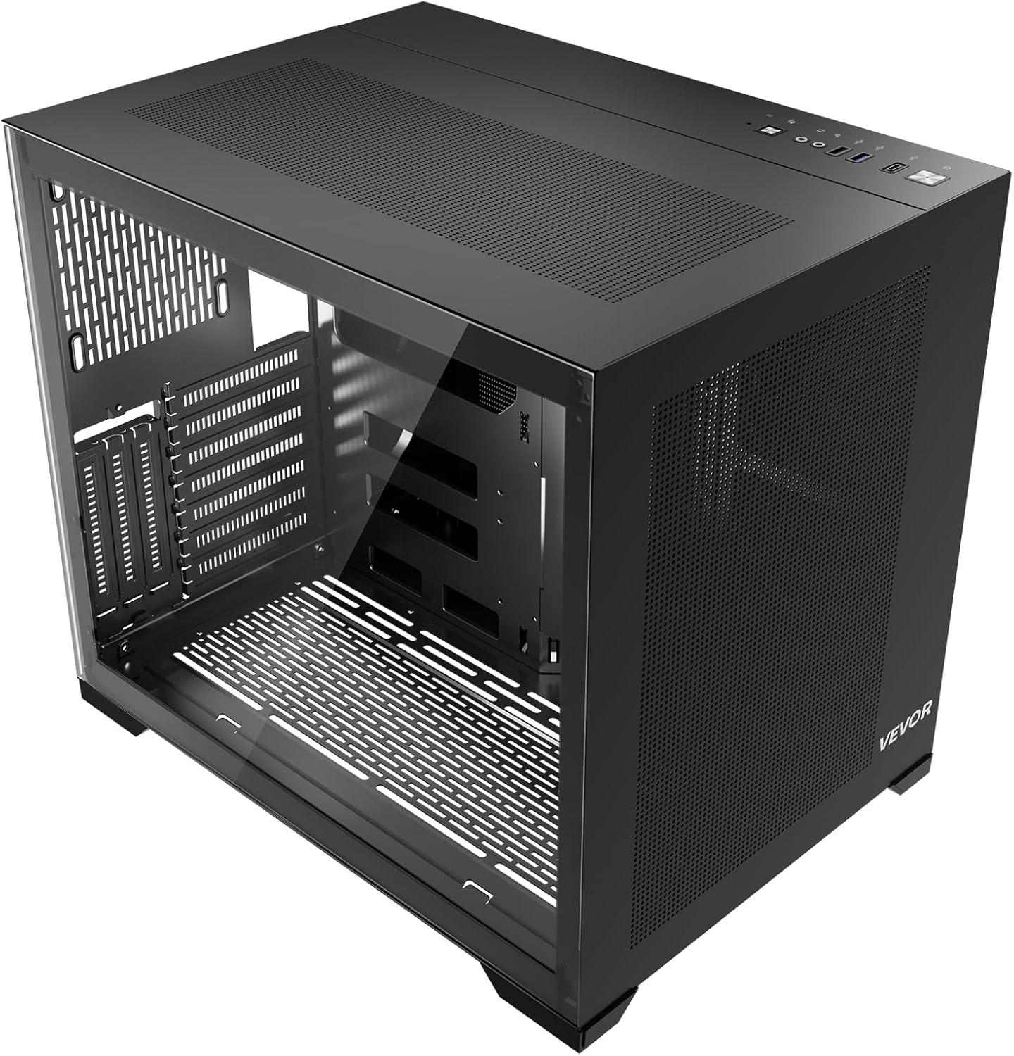 imageVEVOR PC Gaming Case MidTower Computer Case with HighAirflow Tempered Glass Panel Dust Filter 2 x 120 mm Fans Cable Management for GPU up to 360 mm in Length Compatible with ATXMATXITXMidTower