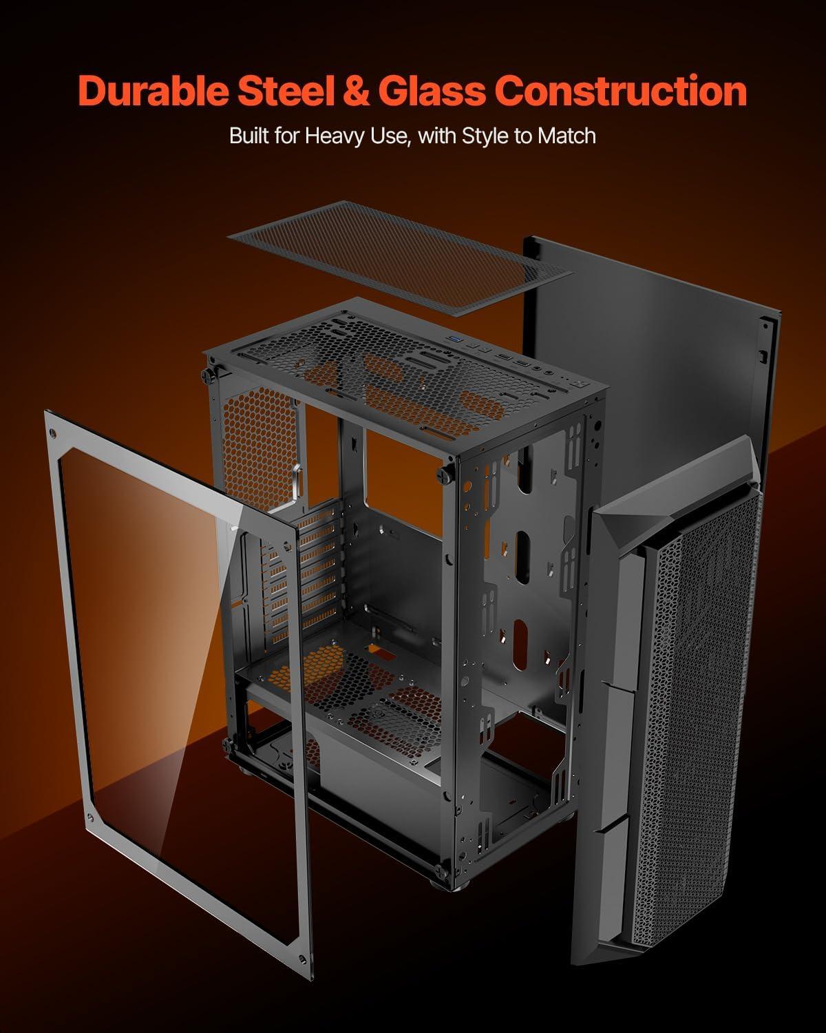 imageVEVOR PC Gaming Case MidTower Computer Case with HighAirflow Tempered Glass Panel Dust Filter 2 x 120 mm Fans Cable Management for GPU up to 360 mm in Length Compatible with ATXMATXITXMidTower