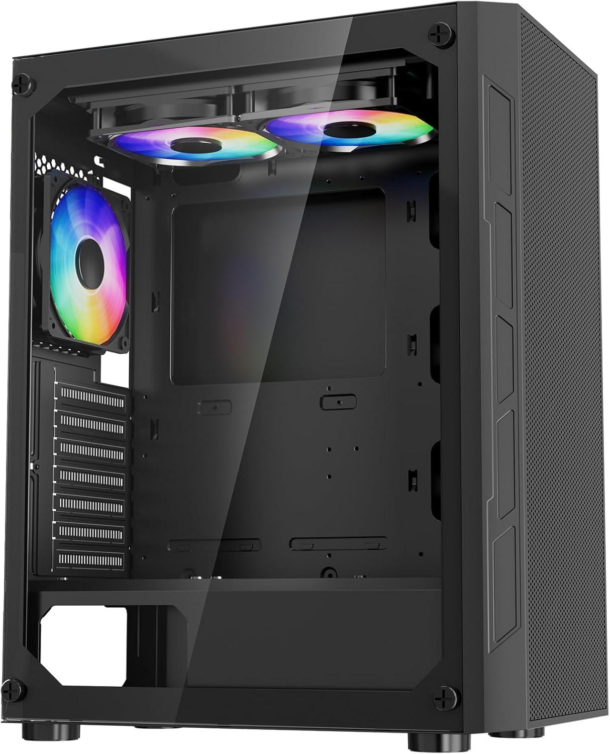 imageVEVOR PC Gaming Case MidTower Computer Case with HighAirflow Tempered Glass Panel Dust Filter 2 x 120 mm Fans Cable Management for GPU up to 360 mm in Length Compatible with ATXMATXITXMidTower