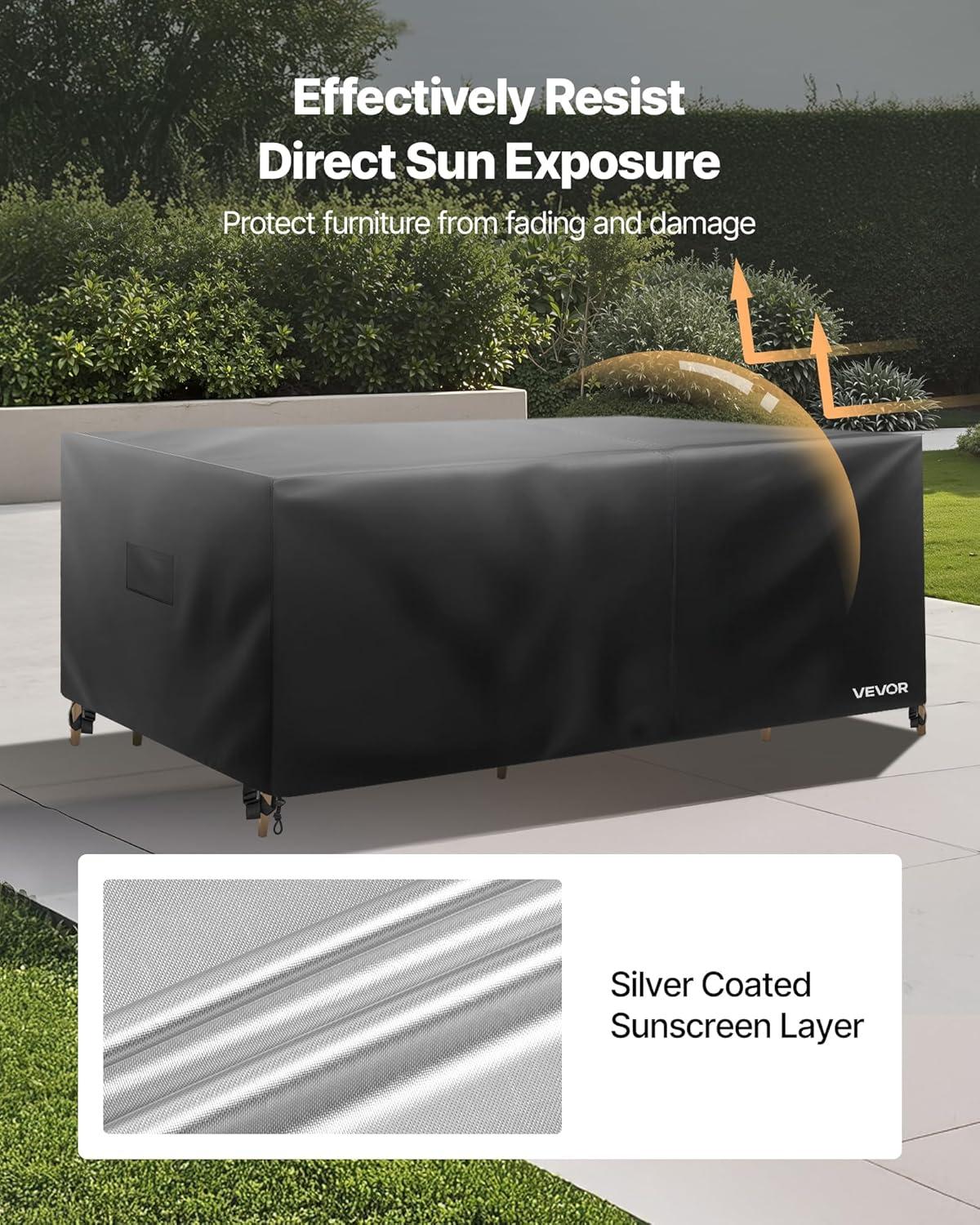 imageVEVOR Patio Furniture Cover 420D Heavy Duty Waterproof Outdoor Dining Table and Chairs Cover Large Rectangular Patio Table Covers with Air Vent for All Weather 126L x 63W x 28H inch Black