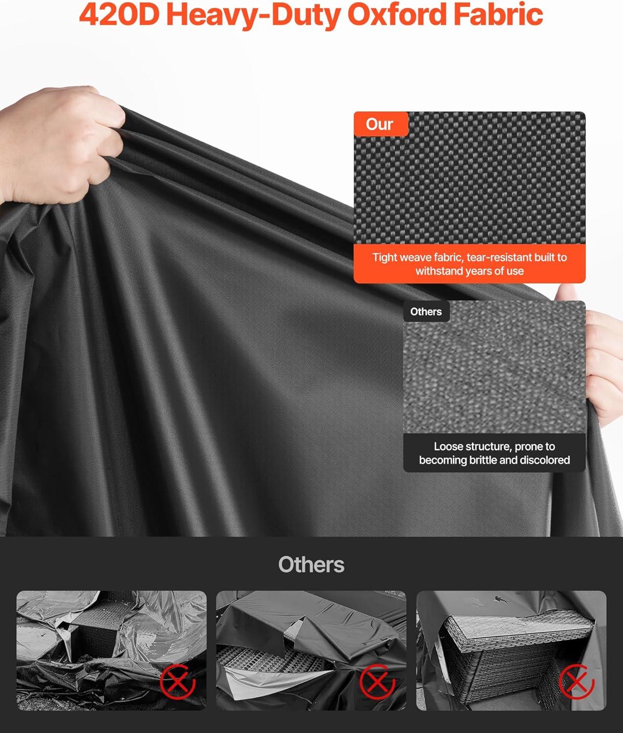 imageVEVOR Patio Furniture Cover 420D Heavy Duty Waterproof Outdoor Dining Table and Chairs Cover Large Rectangular Patio Table Covers with Air Vent for All Weather 126L x 63W x 28H inch Black