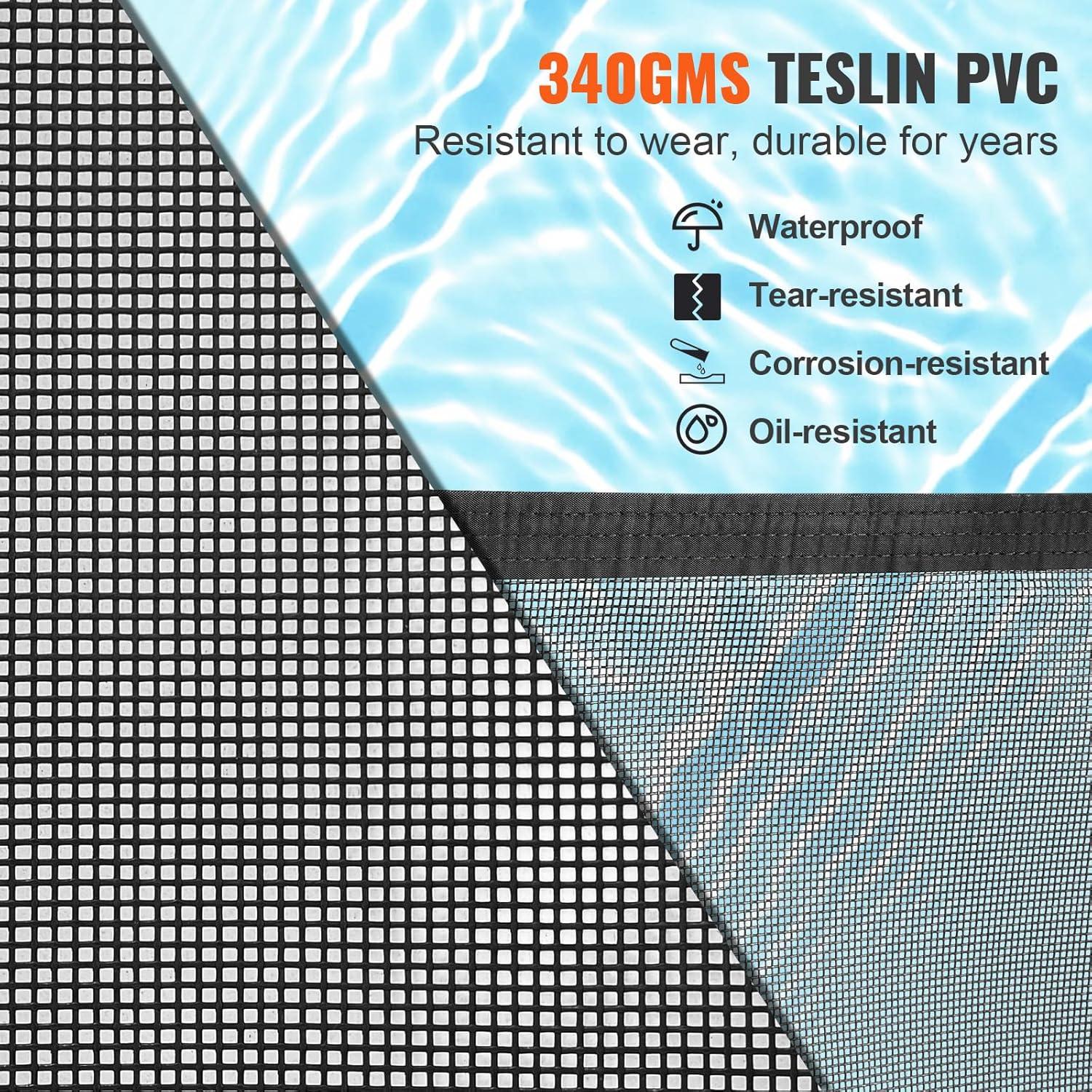 imageVEVOR Pool Fence 4 x 12 FT Pool Fences for Inground Pools Removable Pool Fencing Easy DIY Installation Swimming Pool Fence 340gms Teslin PVC Pool Fence Mesh Protects Kids and PetsStainless Feet