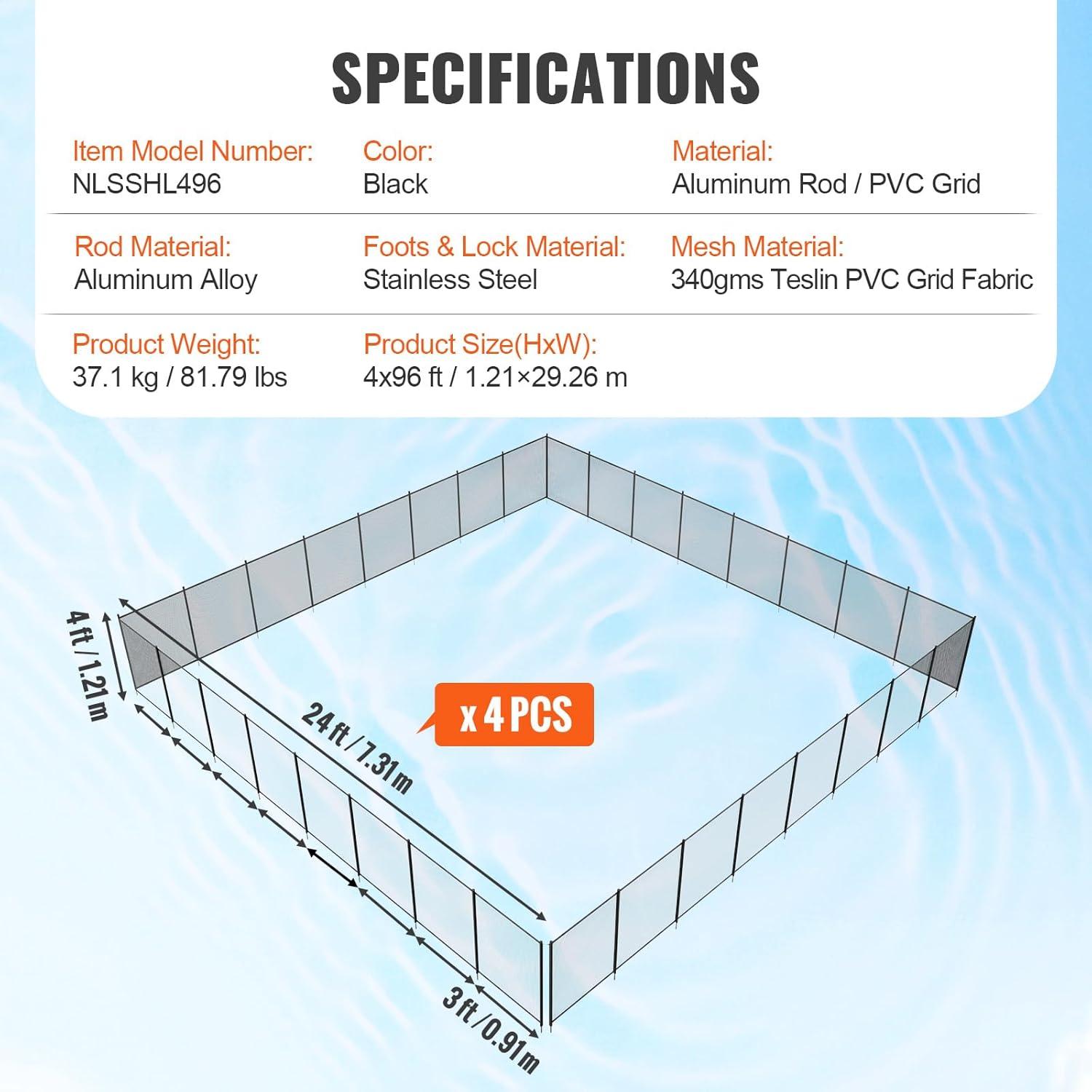 imageVEVOR Pool Fence 4 x 12 FT Pool Fences for Inground Pools Removable Pool Fencing Easy DIY Installation Swimming Pool Fence 340gms Teslin PVC Pool Fence Mesh Protects Kids and PetsStainless Feet