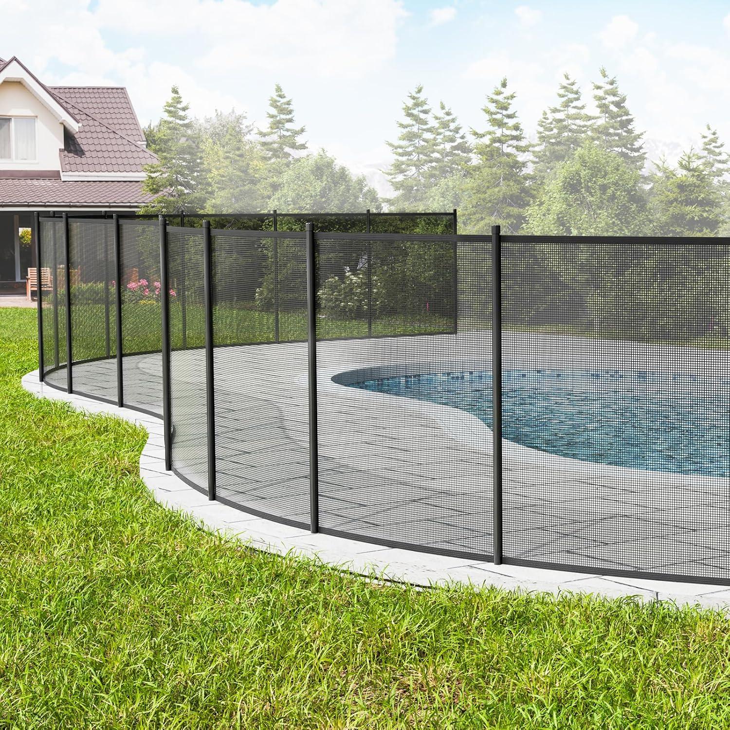 imageVEVOR Pool Fence 4 x 12 FT Pool Fences for Inground Pools Removable Pool Fencing Easy DIY Installation Swimming Pool Fence 340gms Teslin PVC Pool Fence Mesh Protects Kids and PetsStainless Feet