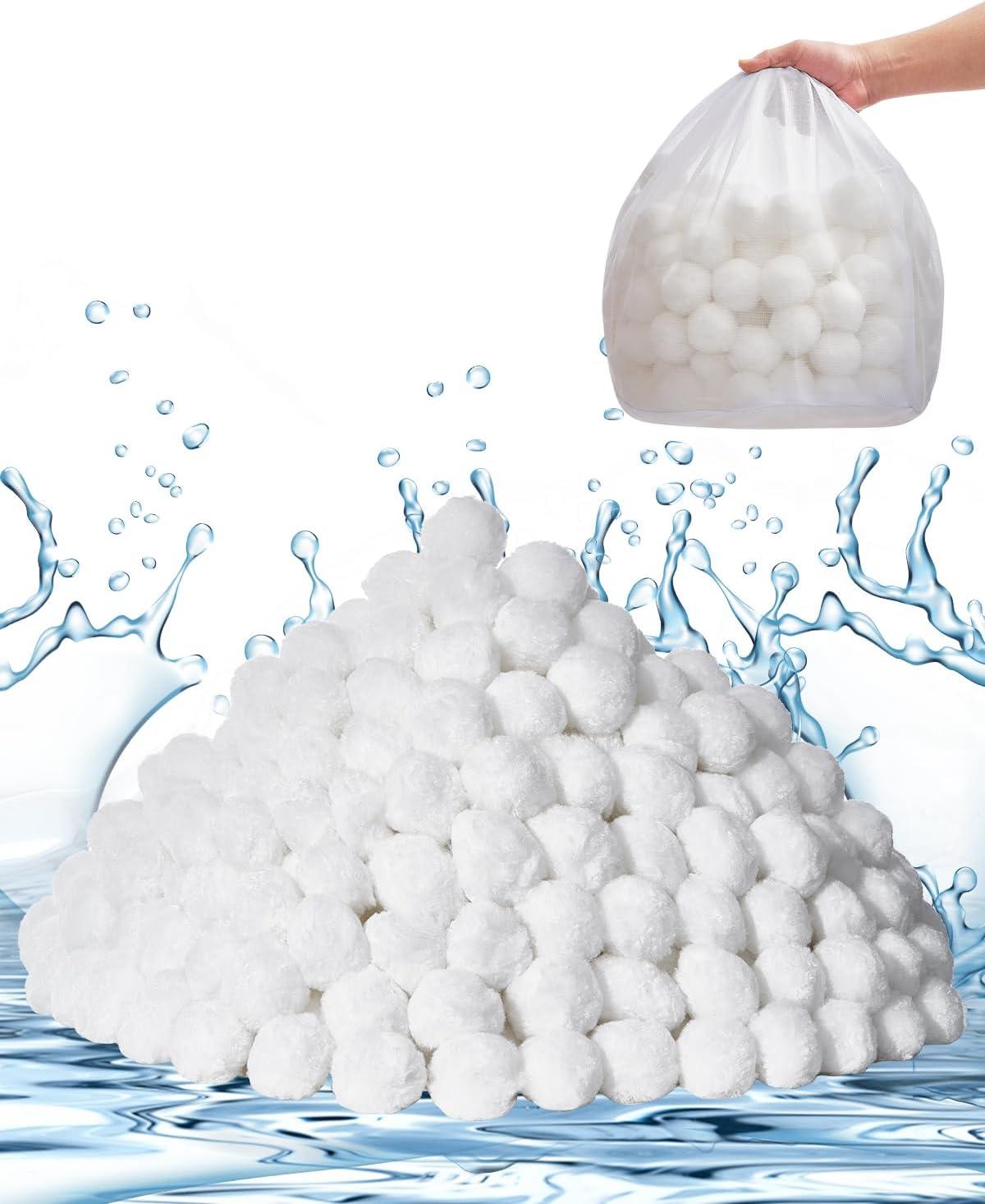 imageVEVOR Pool Filter Balls for Sand Filter 4 lbs Filter Balls Replace Pool Filter Sand Reusable Blue Polyester Fiber Filter Media with Wash Bag for Swimming Pool Aquarium Tank Above Ground PoolWhite