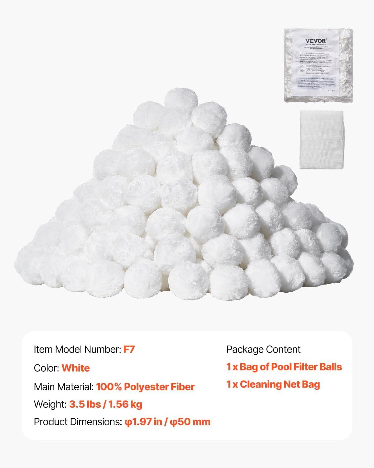 imageVEVOR Pool Filter Balls for Sand Filter 4 lbs Filter Balls Replace Pool Filter Sand Reusable Blue Polyester Fiber Filter Media with Wash Bag for Swimming Pool Aquarium Tank Above Ground PoolWhite