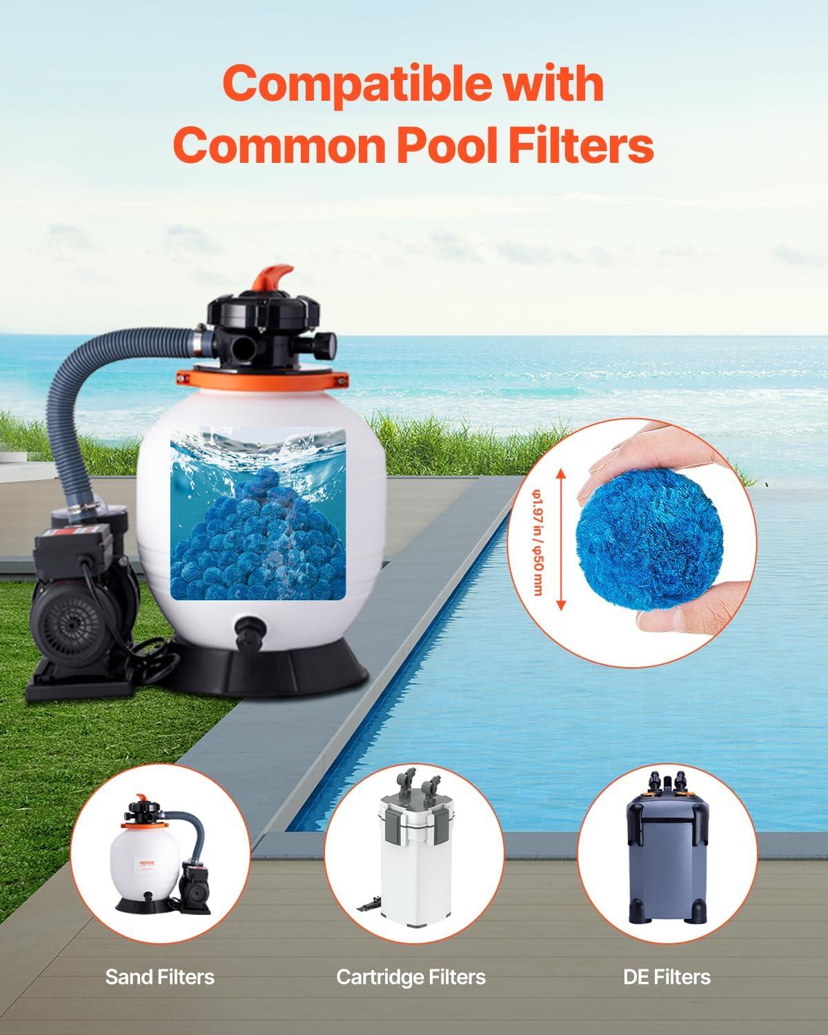 imageVEVOR Pool Filter Balls for Sand Filter 4 lbs Filter Balls Replace Pool Filter Sand Reusable Blue Polyester Fiber Filter Media with Wash Bag for Swimming Pool Aquarium Tank Above Ground PoolBlue